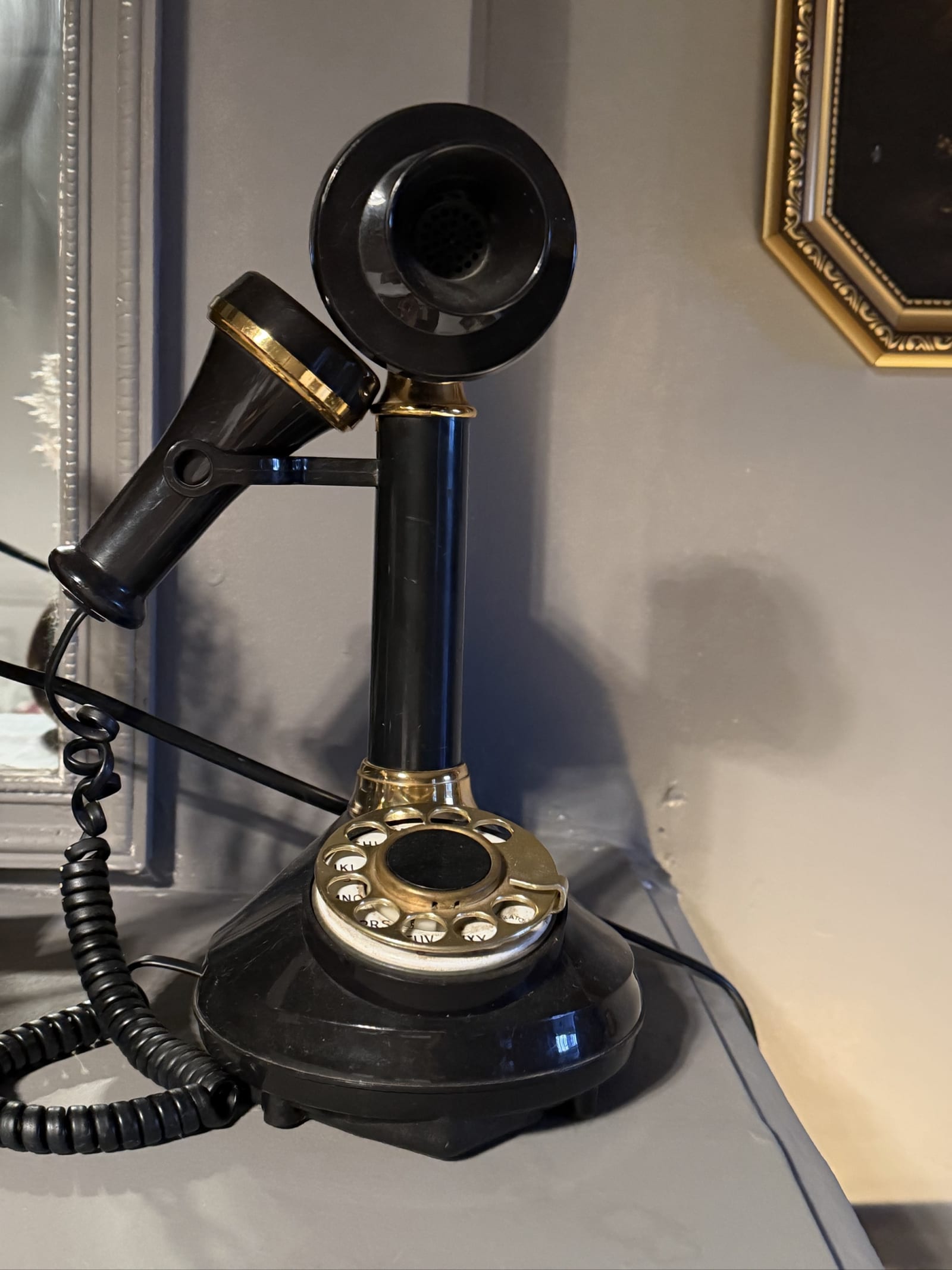 Vintage Style Candlestick Telephone Black & Gold — decor & props rental in New York, NY from Collect Sisu
