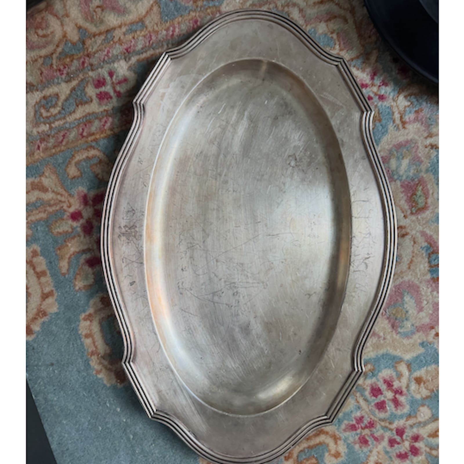 Oval Silver Scalloped Serving Platter — serveware & displays rental in Manhattan, New York from Collect Sisu