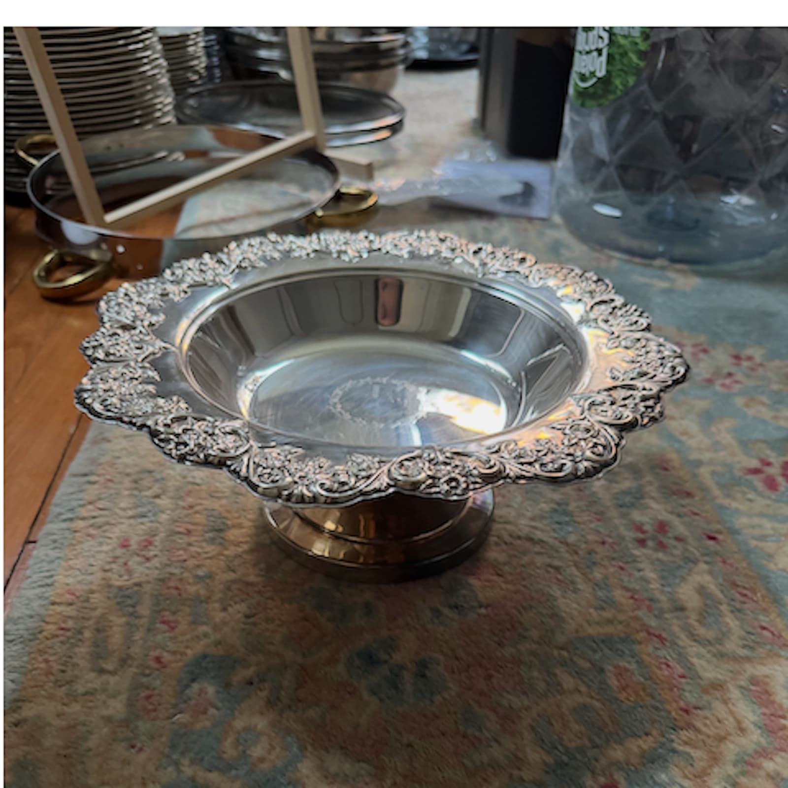 Ornate Silver-Plated Footed Serving Dish — serveware & displays rental in Manhattan, New York from Collect Sisu