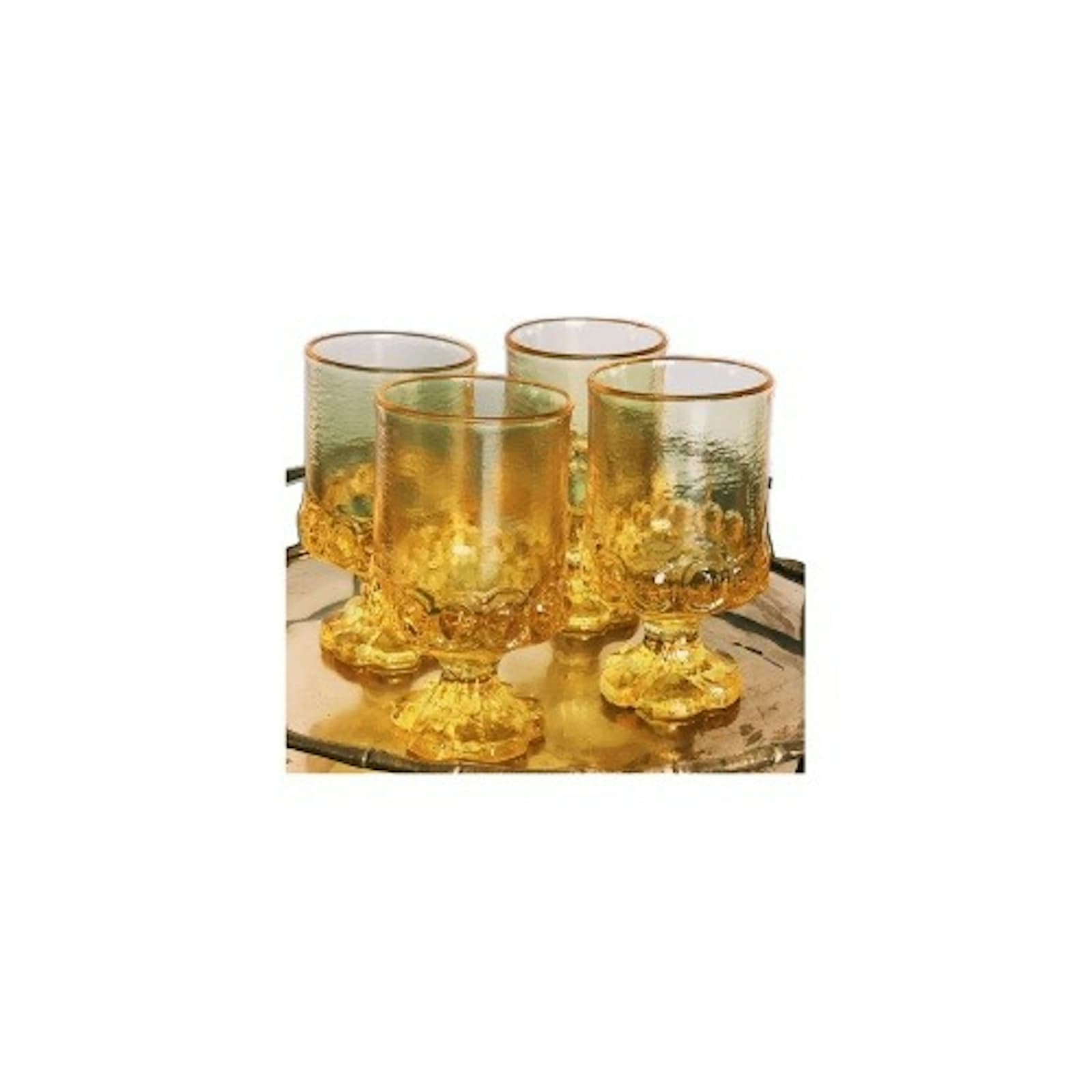 Vintage Amber Textured Glass Goblets (Set of 4)