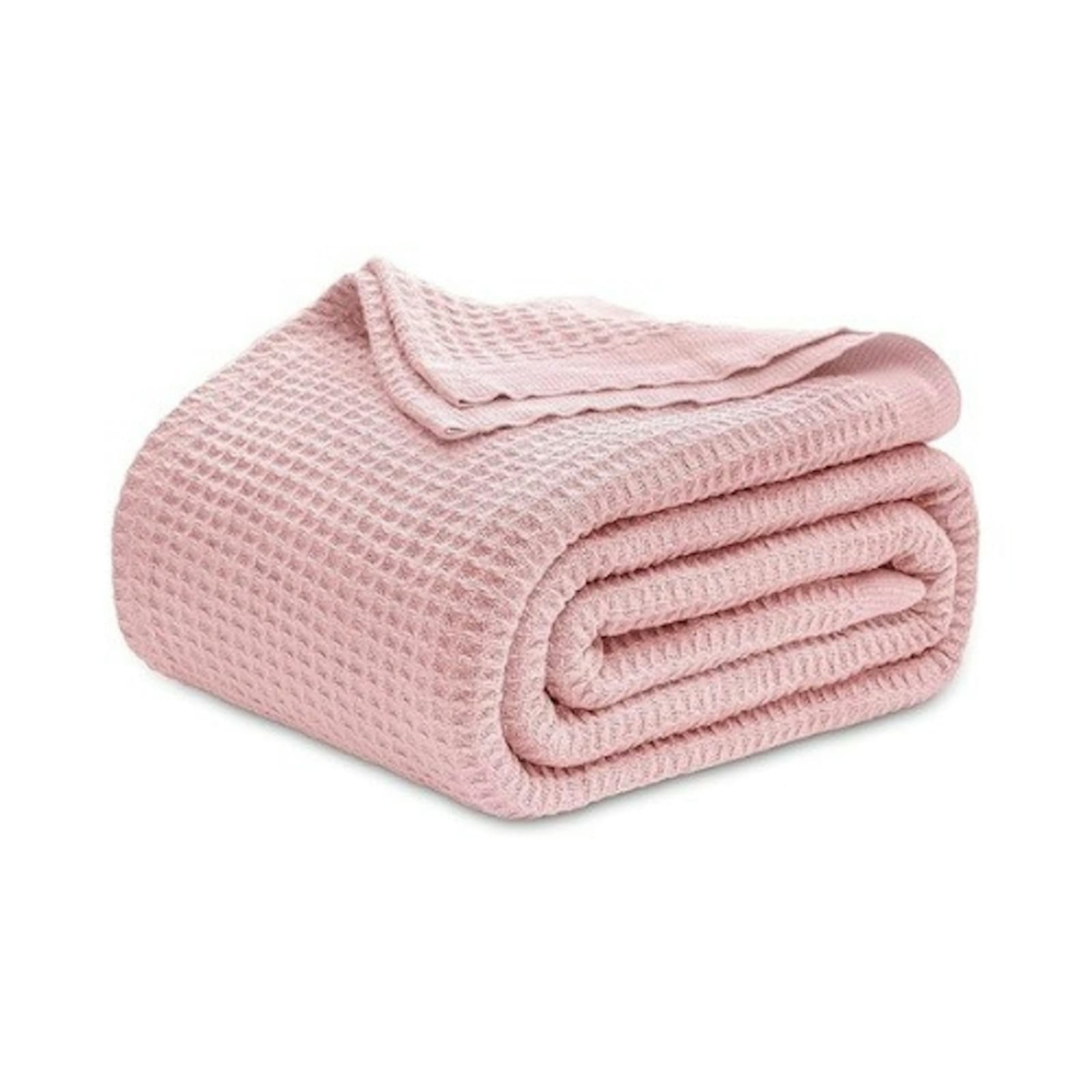 Soft Pink Waffle Knit Throw Blanket. 104" x 90"