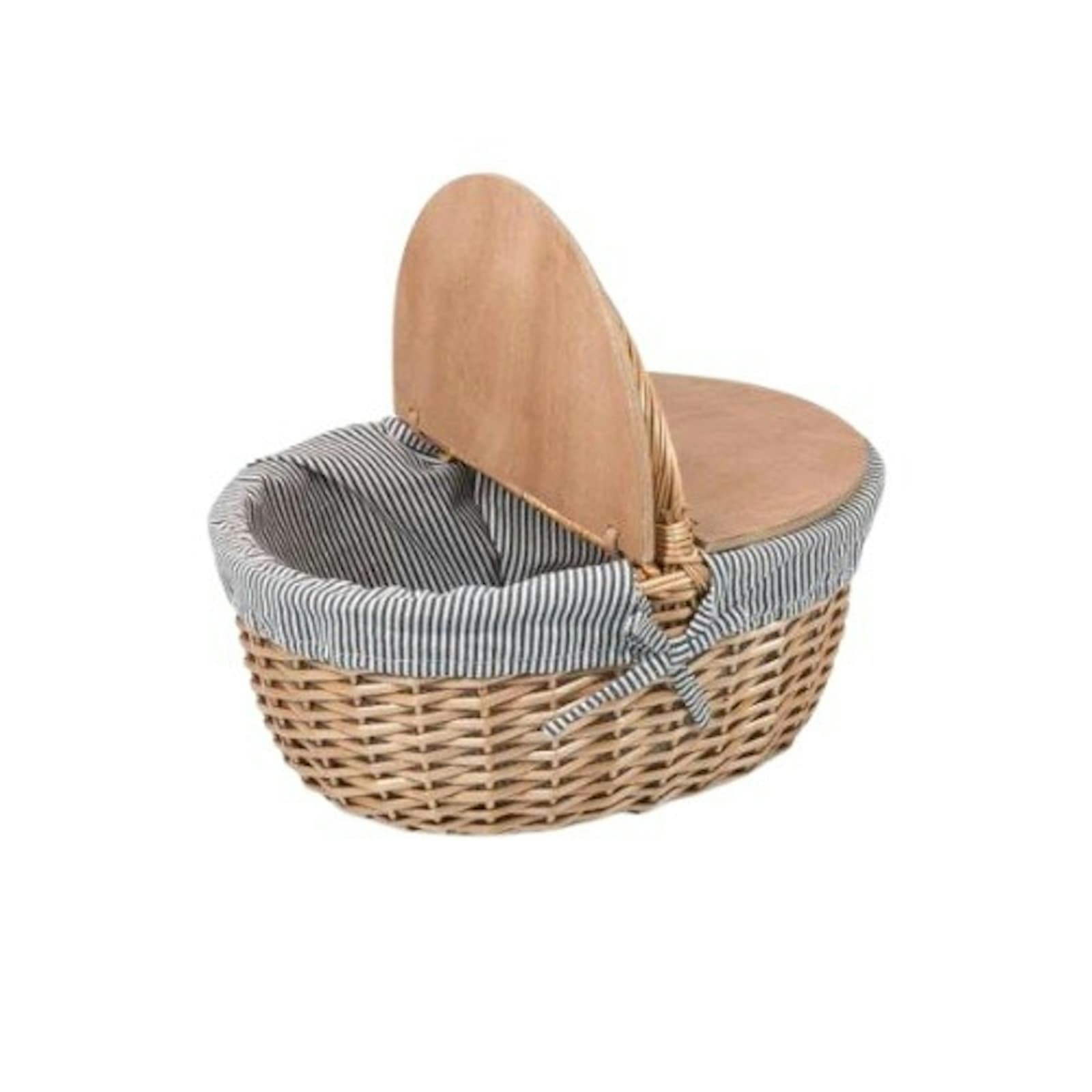 Natural Wicker Picnic Basket with Striped Liner