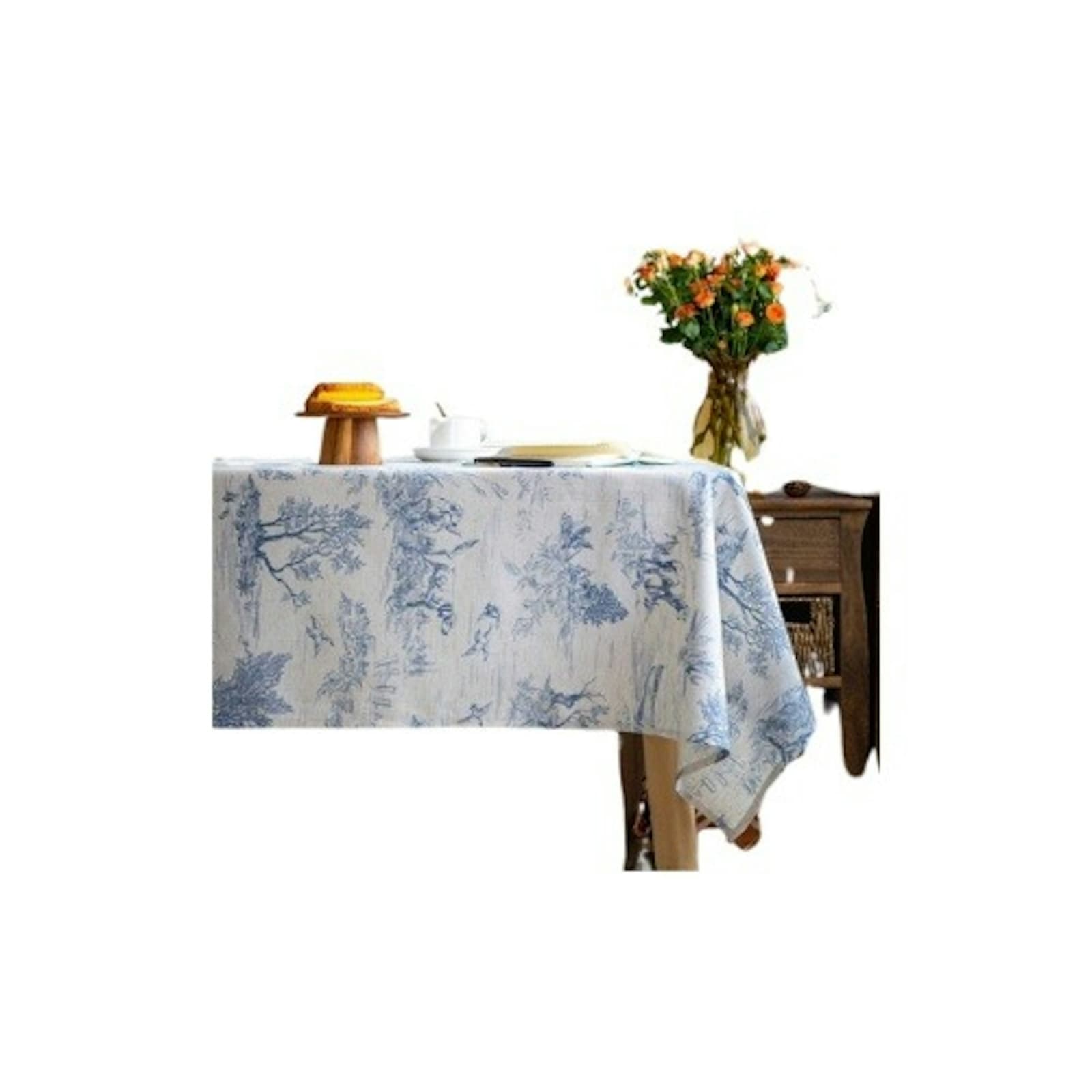 Blue & White Toile Patterned Tablecloth -52” W x 70” L