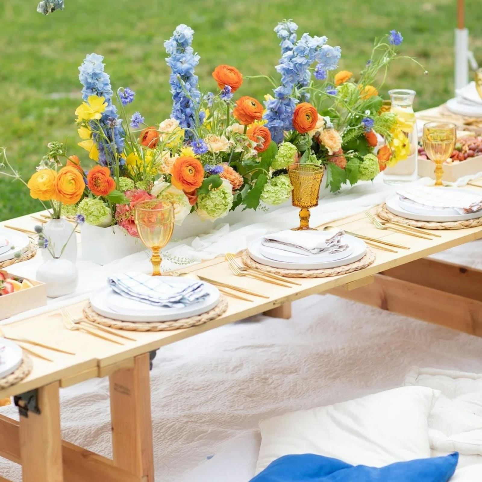 Low Wooden Picnic Table (Seats 6-8) 36”W x 60” L x 3/4” Thic