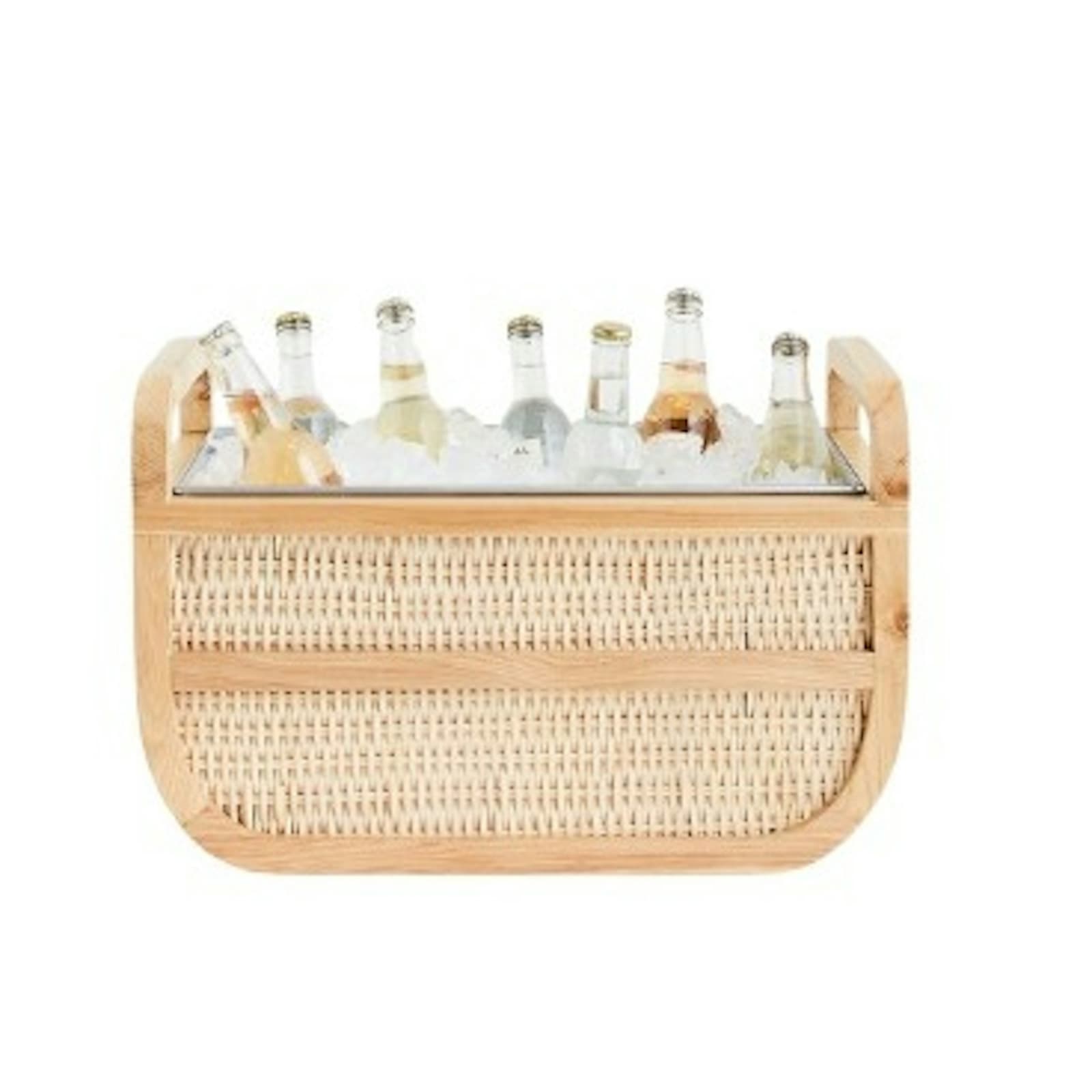 Rattan & Wood Ice Bucket Beverage Cooler — barware & catering rental in New York City, New York from Collect Sisu