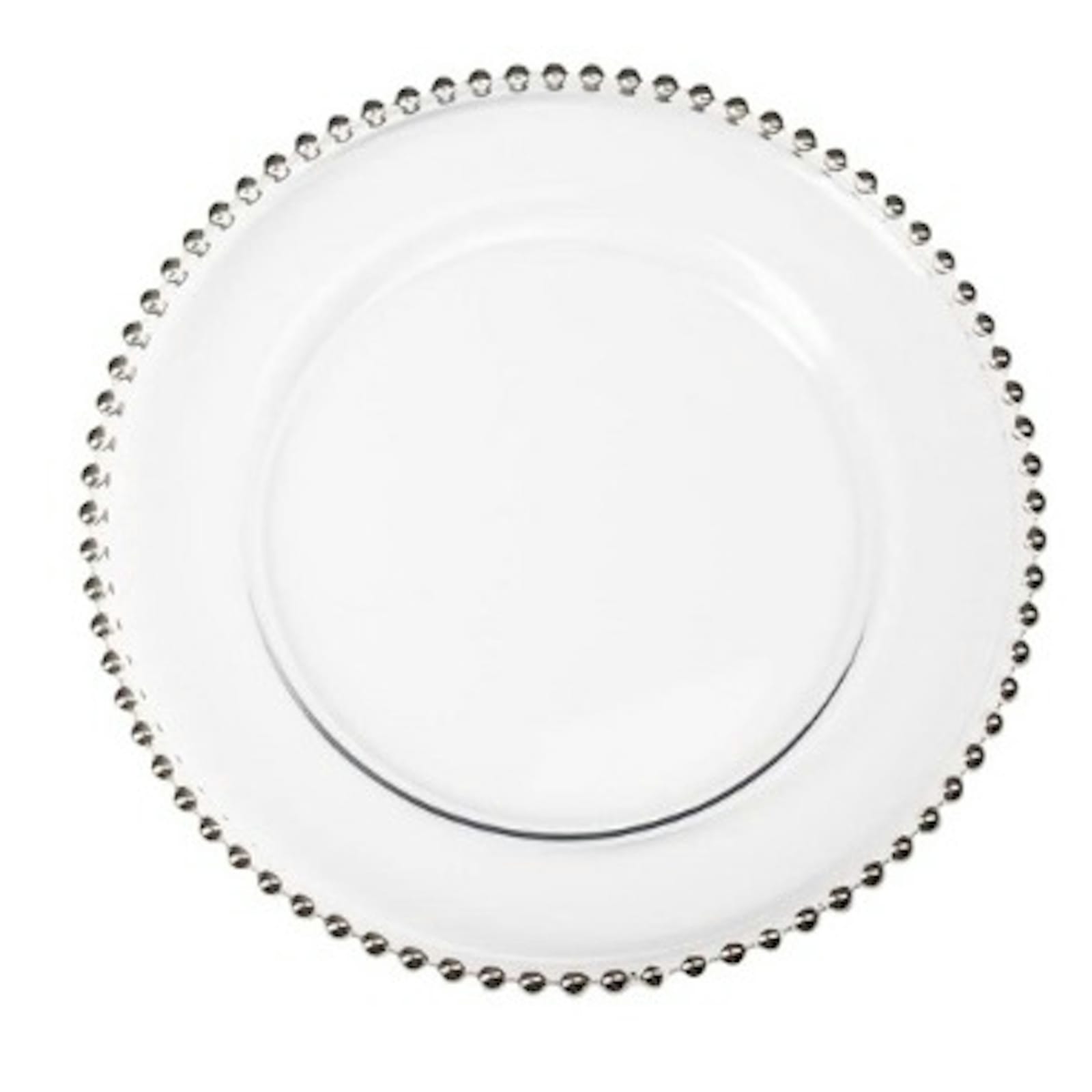Clear Glass Charger Plate with Silver Beads — tableware & drinkware rental in New York City, New York from Collect Sisu