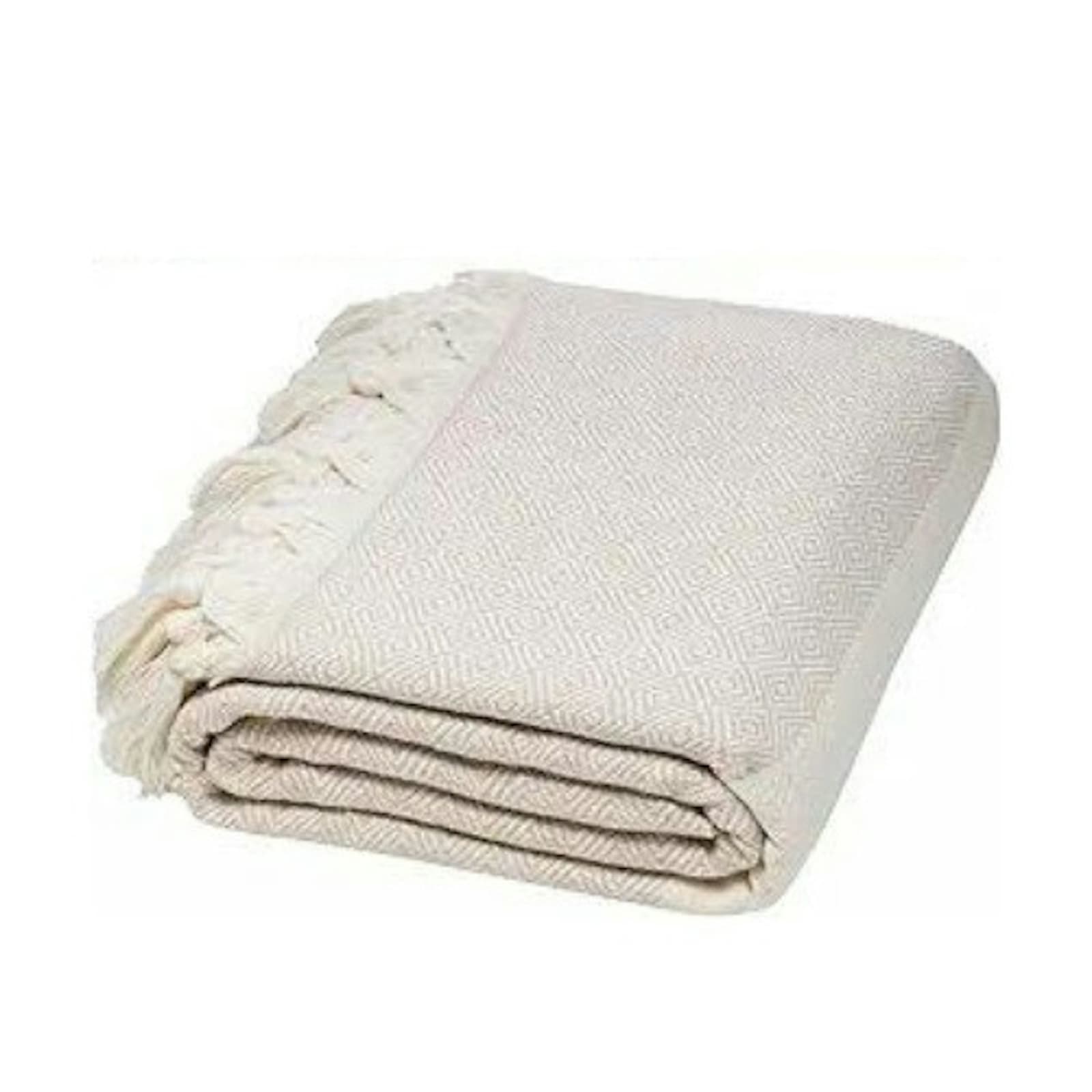 Off-White Diamond Weave Fringe Throw Blanket