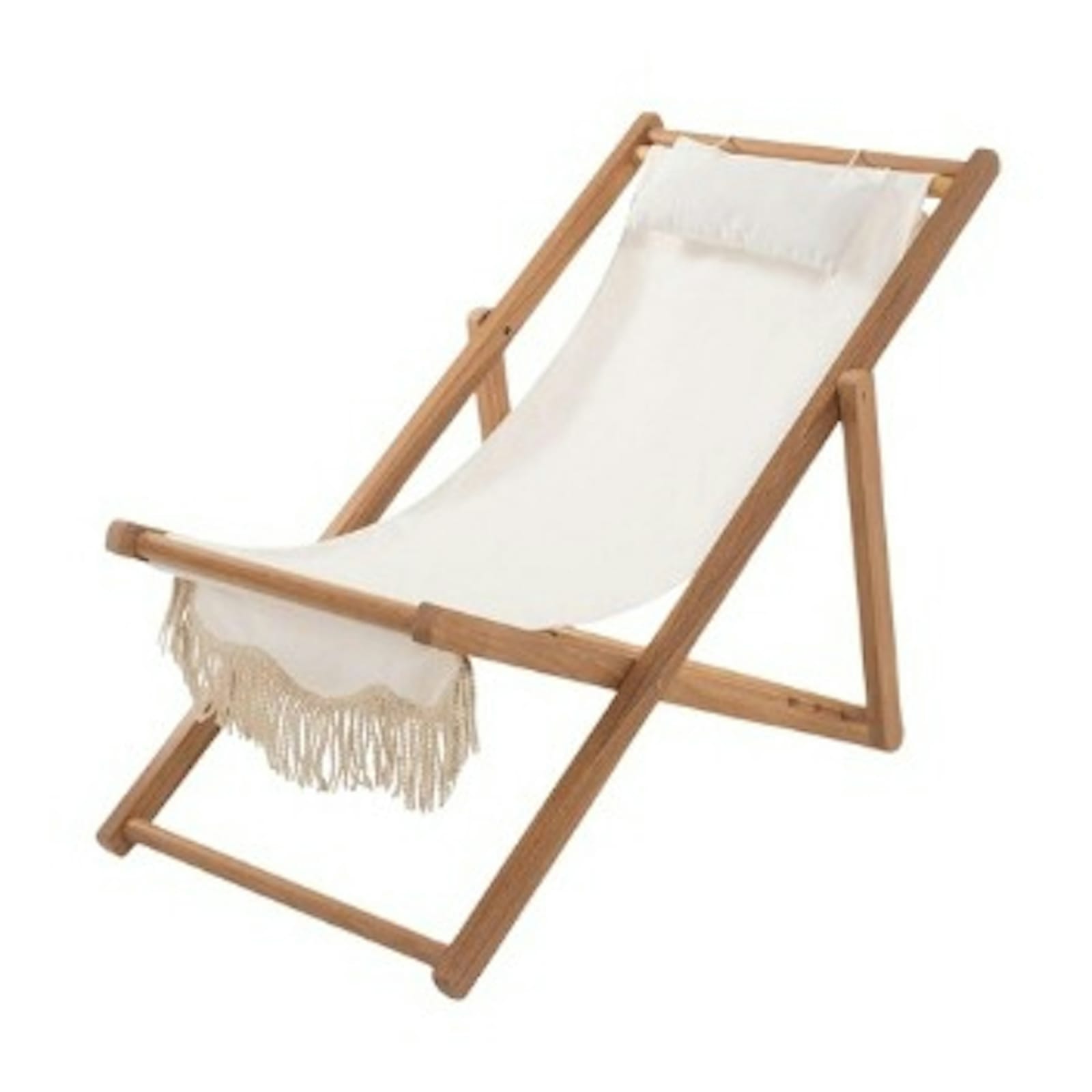 Adjustable Wood Sling Deck Chair with Pillow — tables, chairs & furniture rental in New York City, New York from Collect Sisu