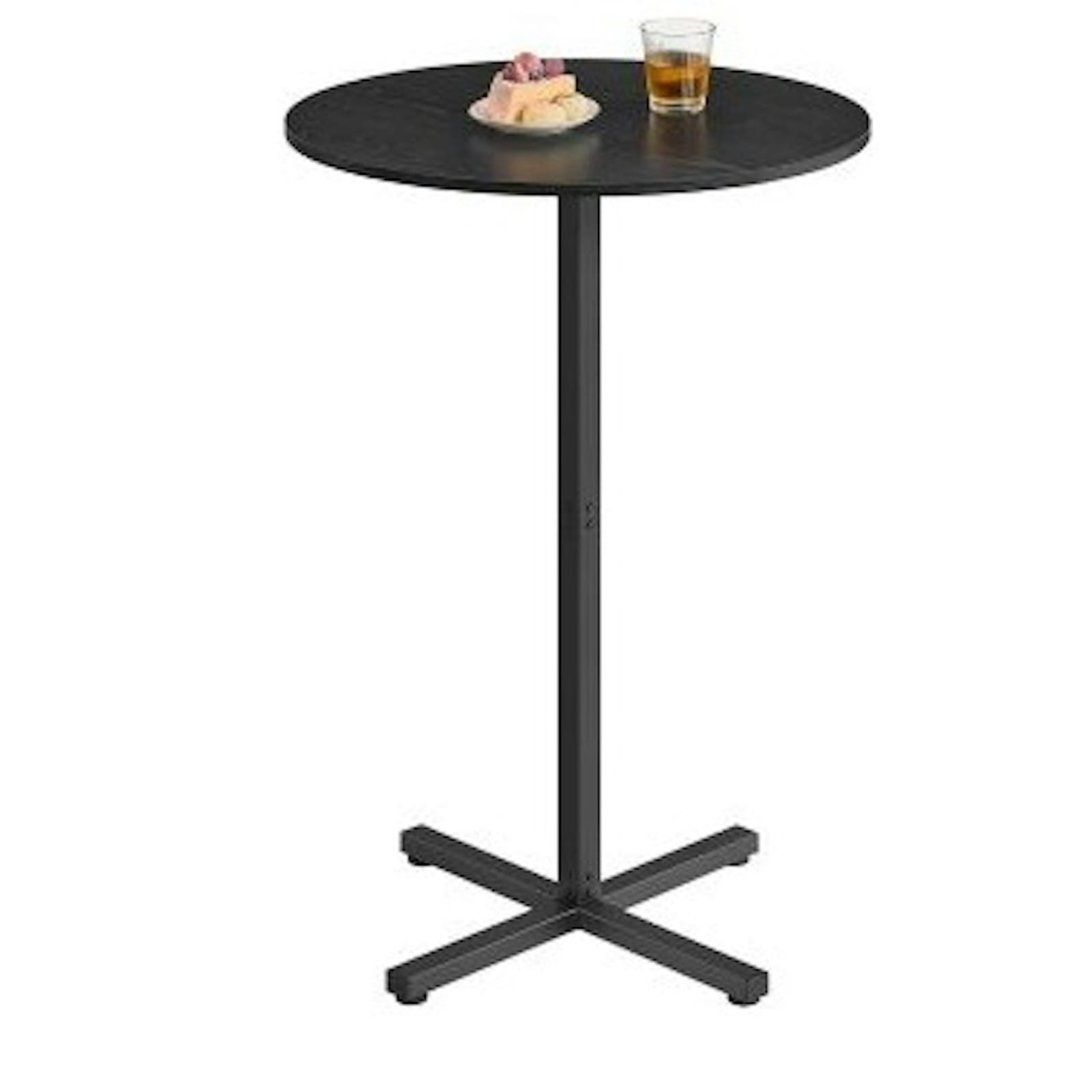 Sleek Black Round Bar Height Cocktail Table