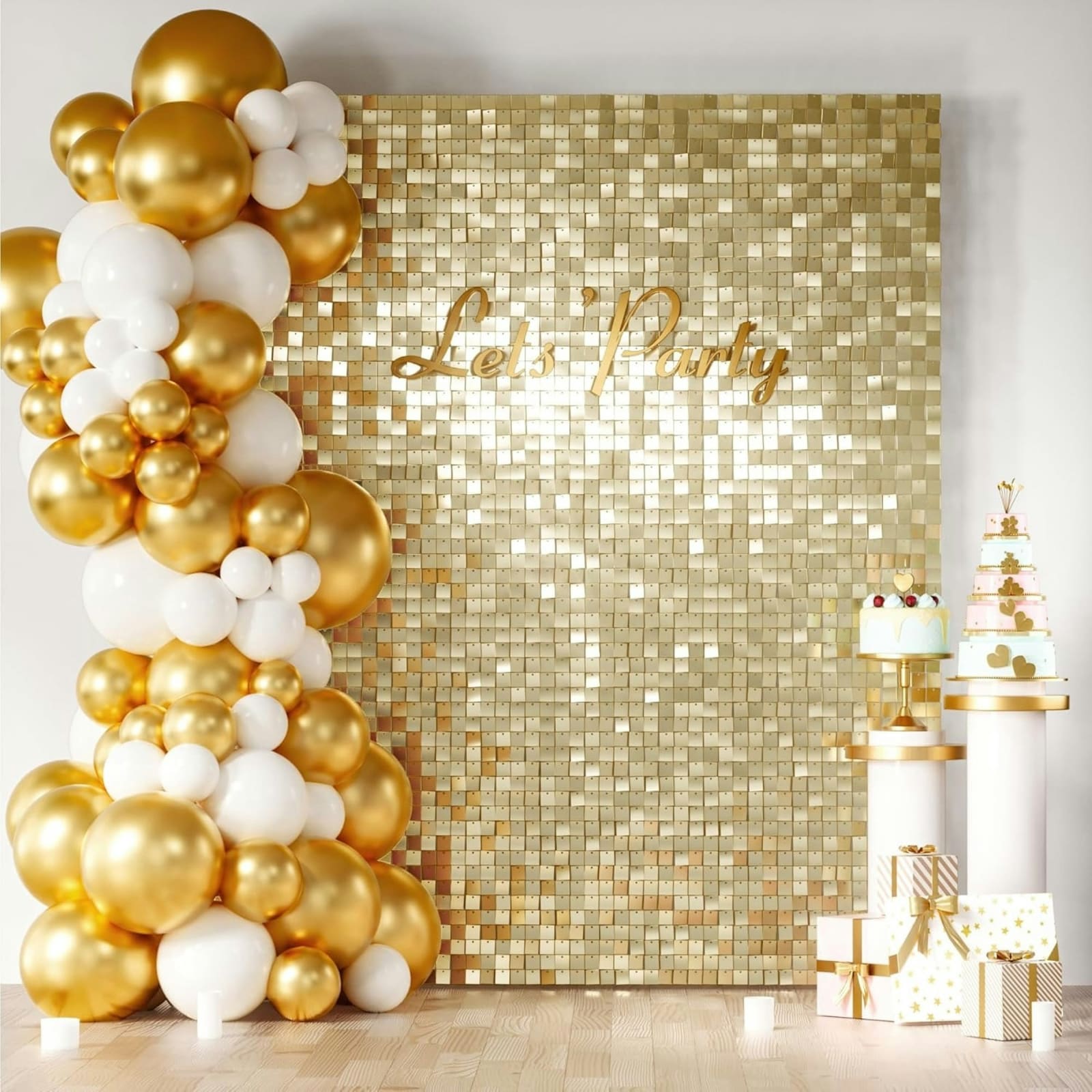 Gold Shimmer Sequin Wall Backdrop 8ft x 6ft