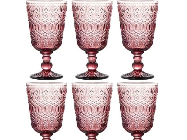 Embossed Glass Goblet - Red