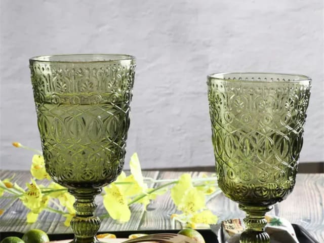 Embossed Glass Goblet - Green