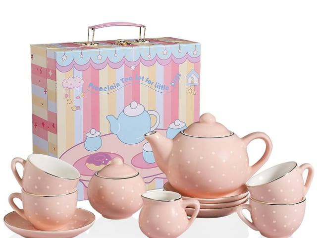 Children's Porcelain Tea Set - Pink Polkadot