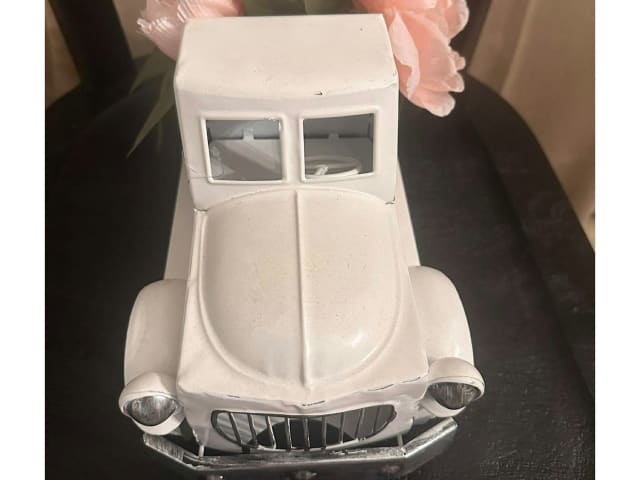 White Metal Truck with Faux Pink Peonies
