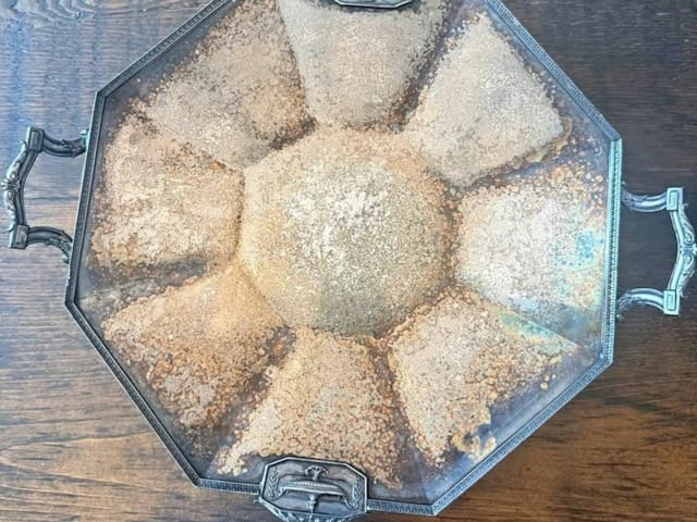Octagonal Antique Silver Plated Serving Tray w/ Handles