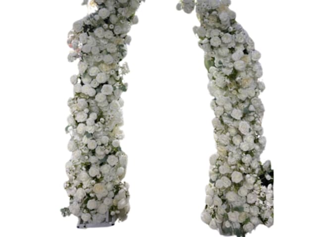 Two 6ft Faux White Rose Floral Arch Pieces