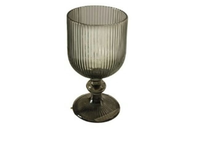 Smoked Gray Ribbed Glass Goblet
