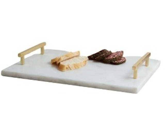 White Marble Serving Tray with Gold Handles
