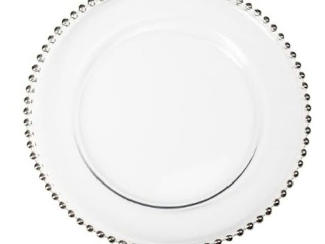 Clear Glass Charger Plate with Silver Beads