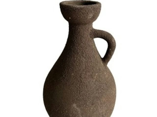Rustic Brown Textured Ceramic Vase with Handle