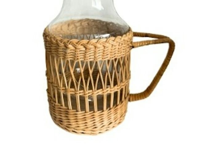 Rattan Handle Glass Pitcher