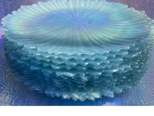 Blue iridescent glass plates 8.5"