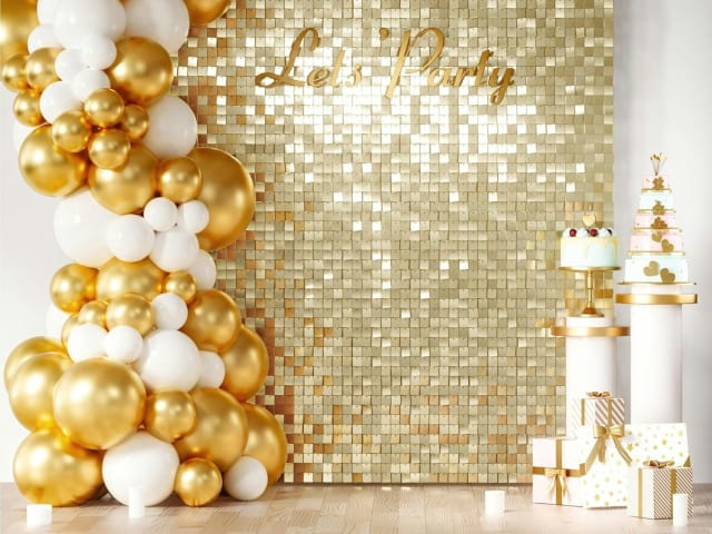 Gold Shimmer Sequin Wall Backdrop 8ft x 6ft