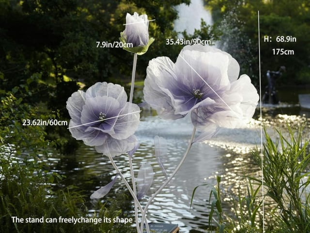 Giant Purple Paper Poppy Flowers with Stand (3pc Set)
