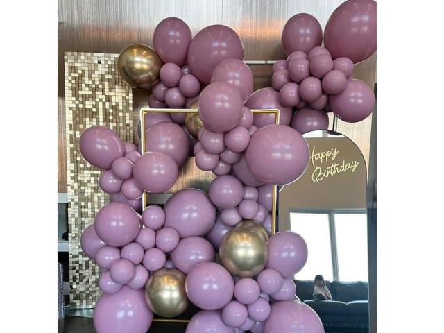 Mauve and Gold Mirror Birthday Backdrop Setup