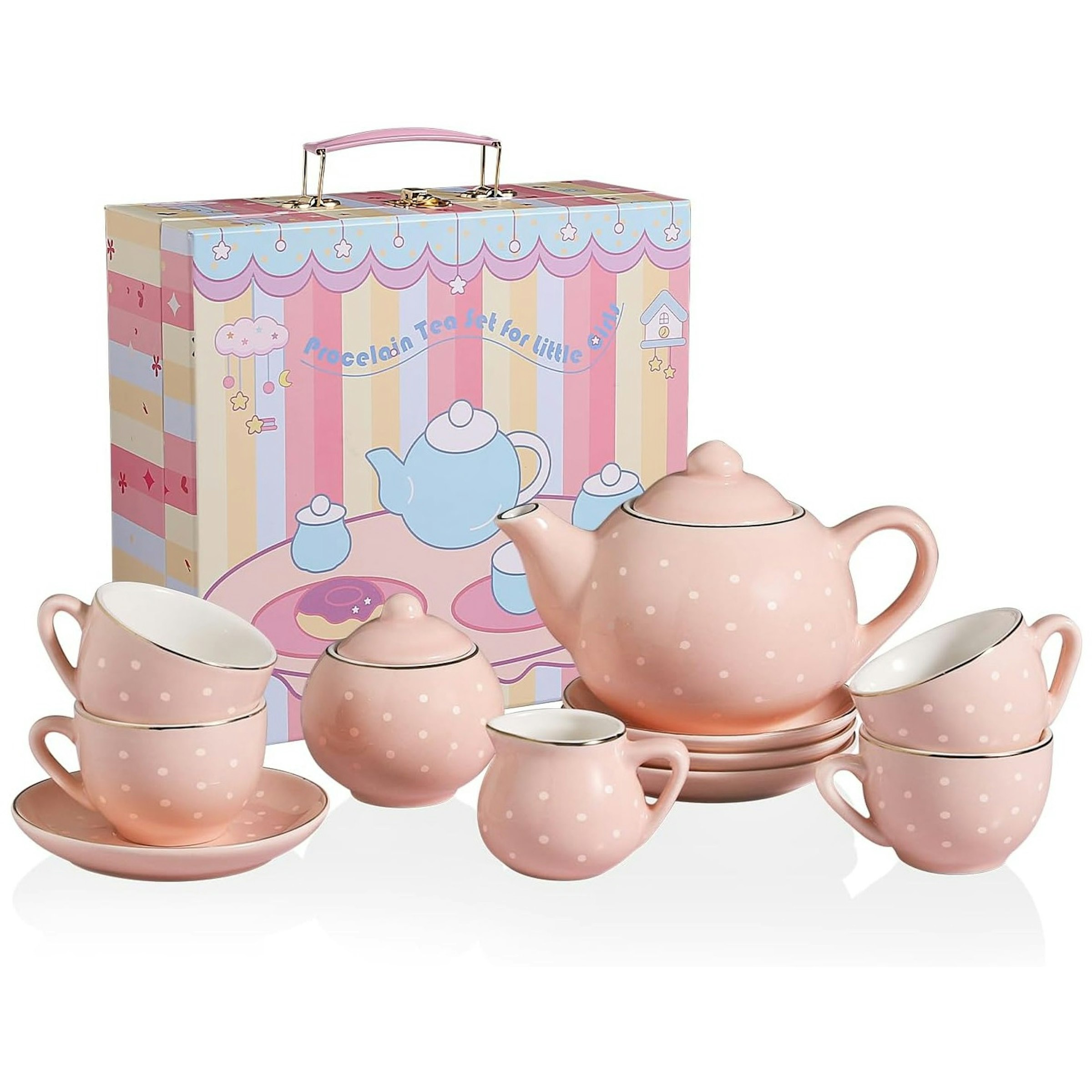 Children's Porcelain Tea Set - Pink Polkadot