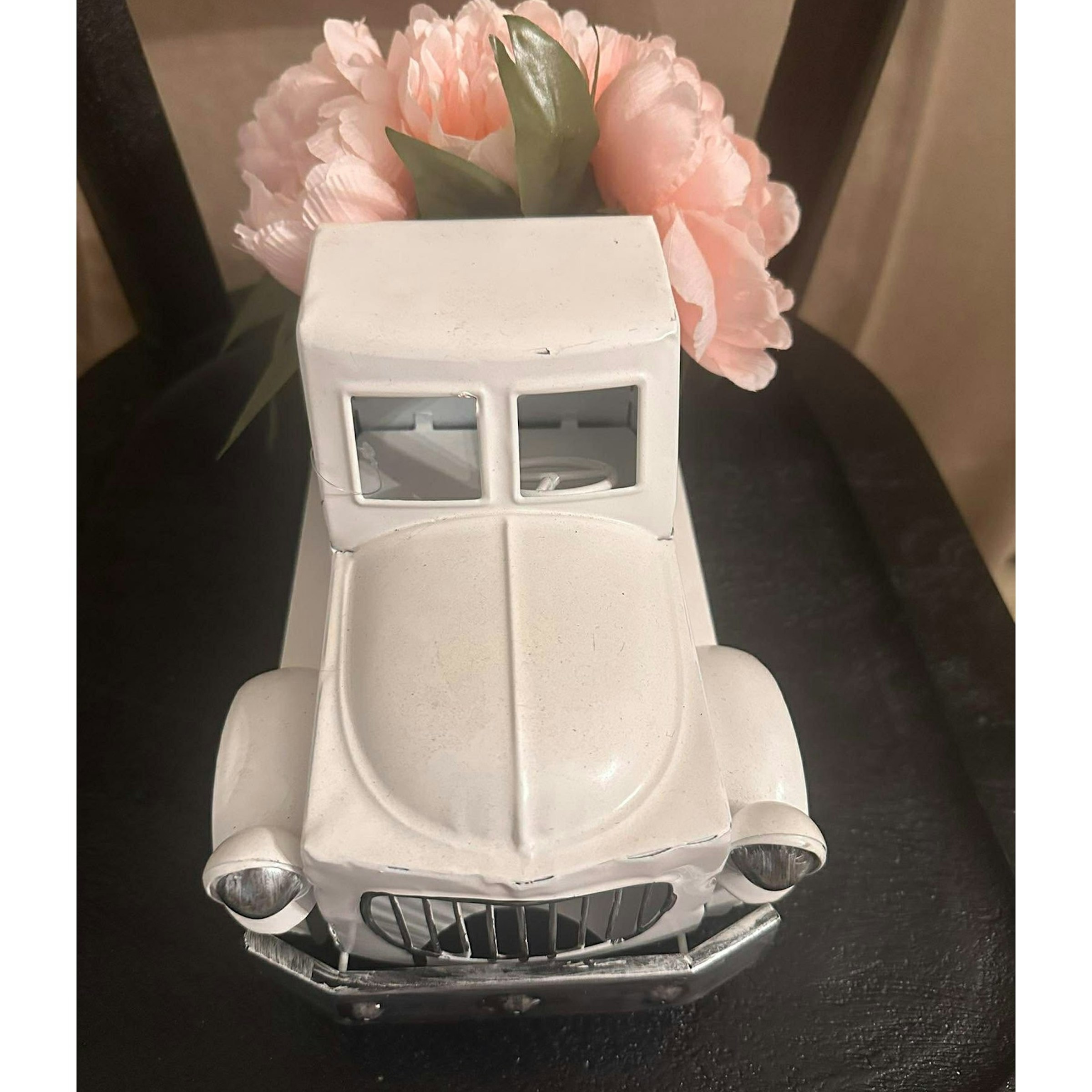 White Metal Truck with Faux Pink Peonies