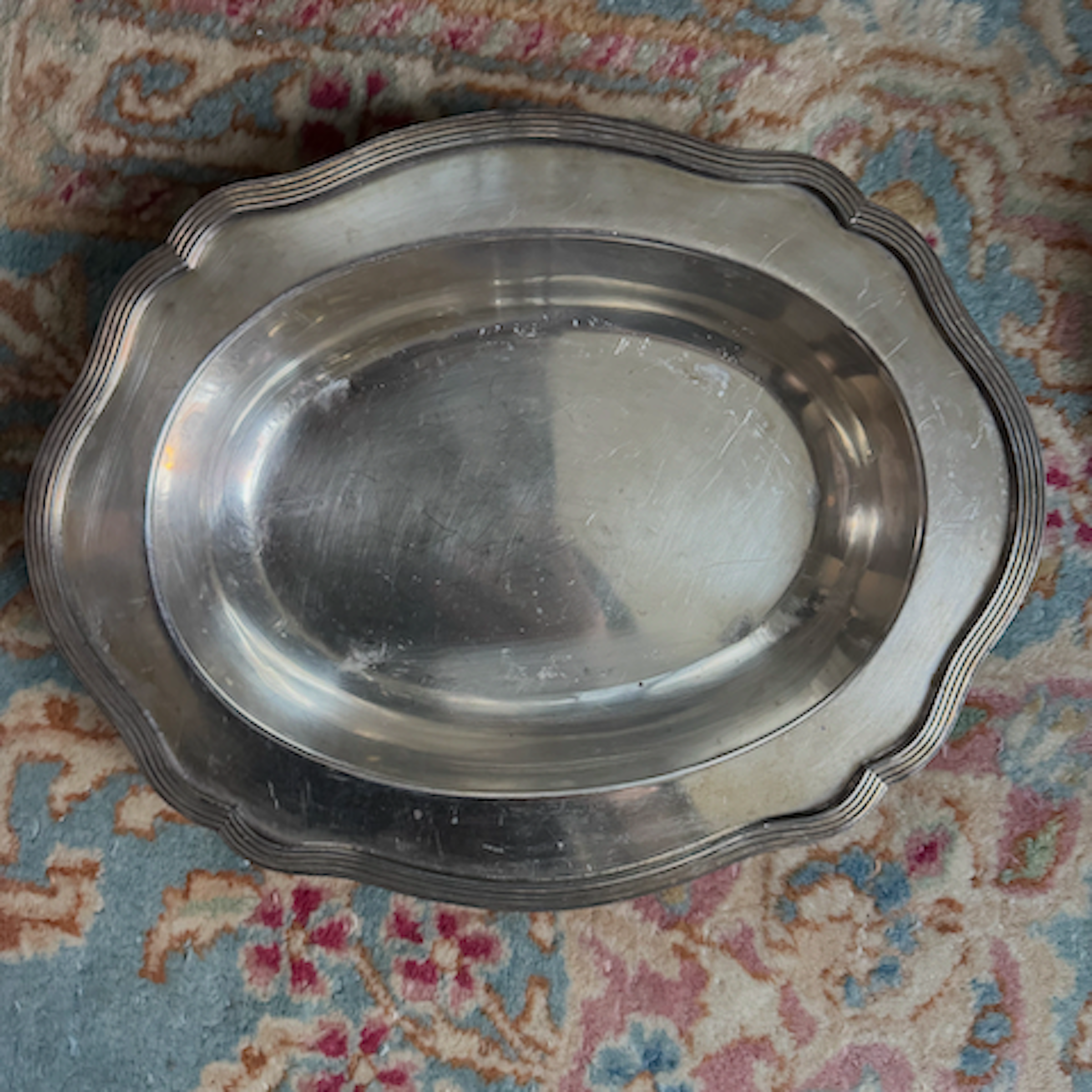 Silver Oval Scalloped Serving Platter