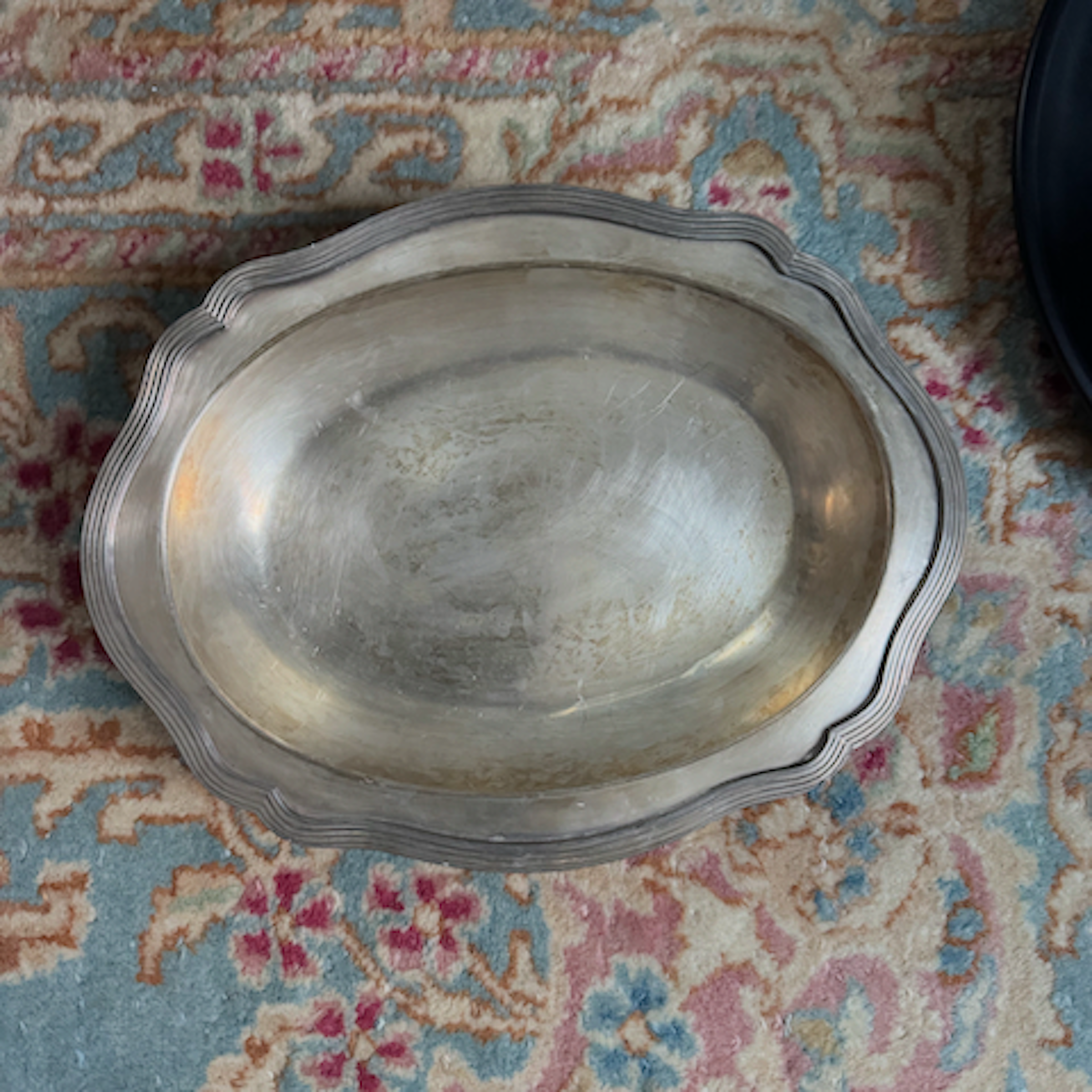 Scalloped Silver Oval Serving Platter