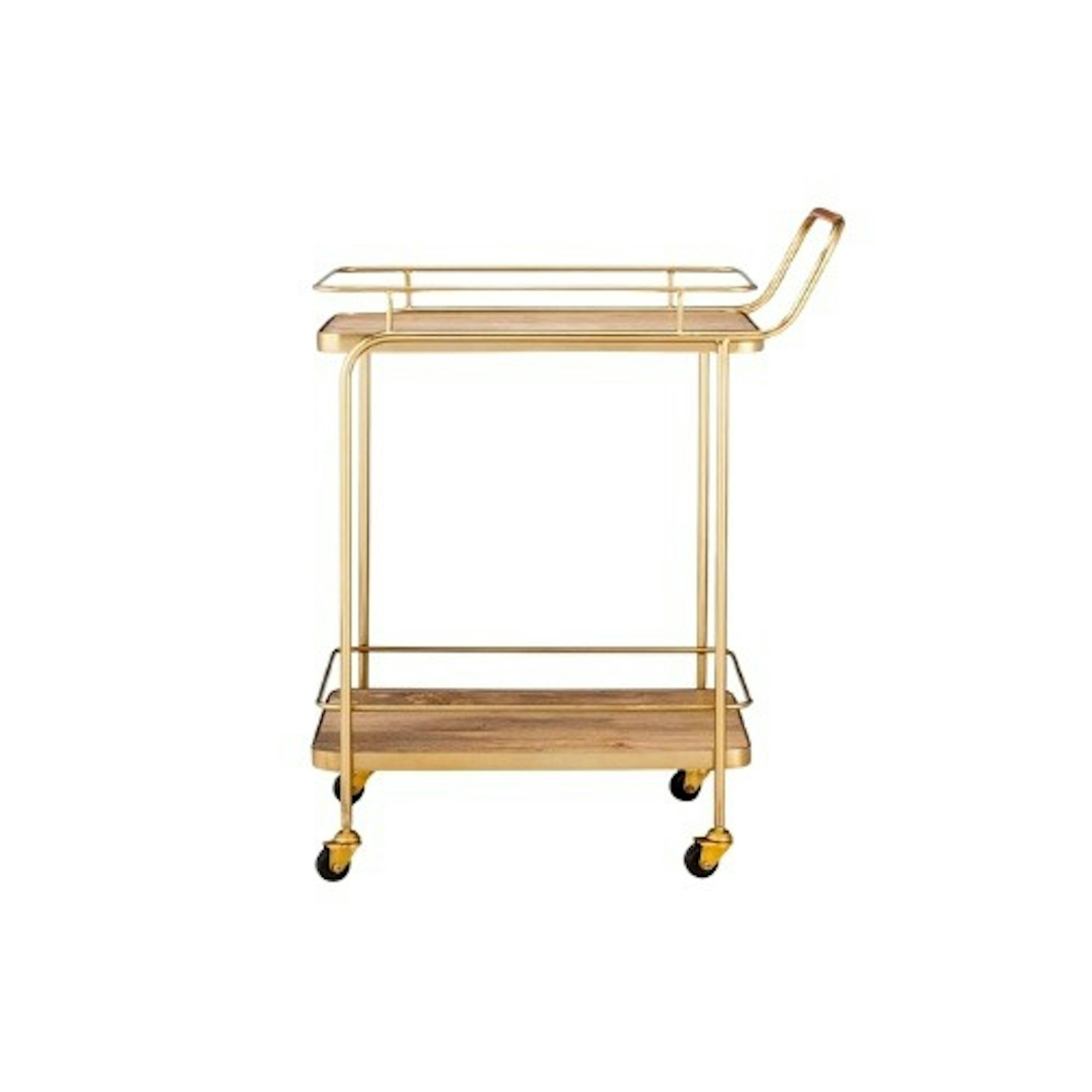 Gold & Wood 2-Tier Rolling Bar Cart