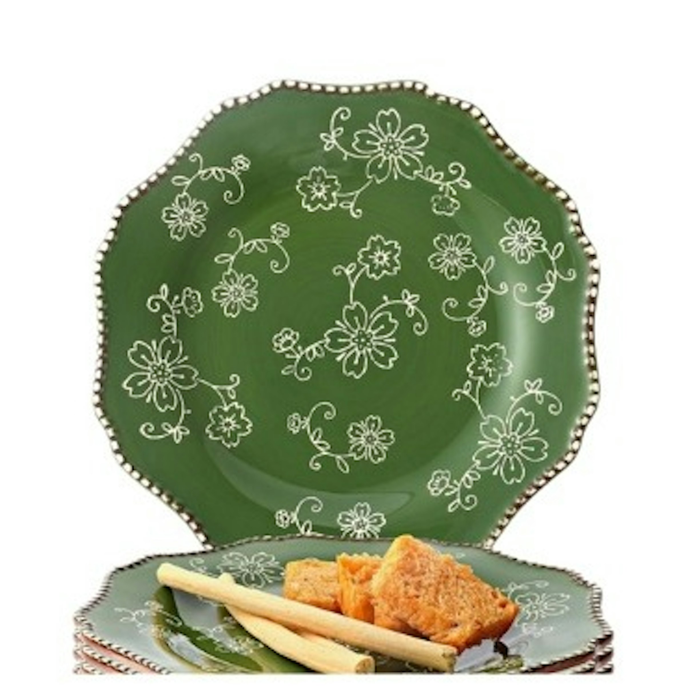 Green Floral Scalloped Dinner Plates