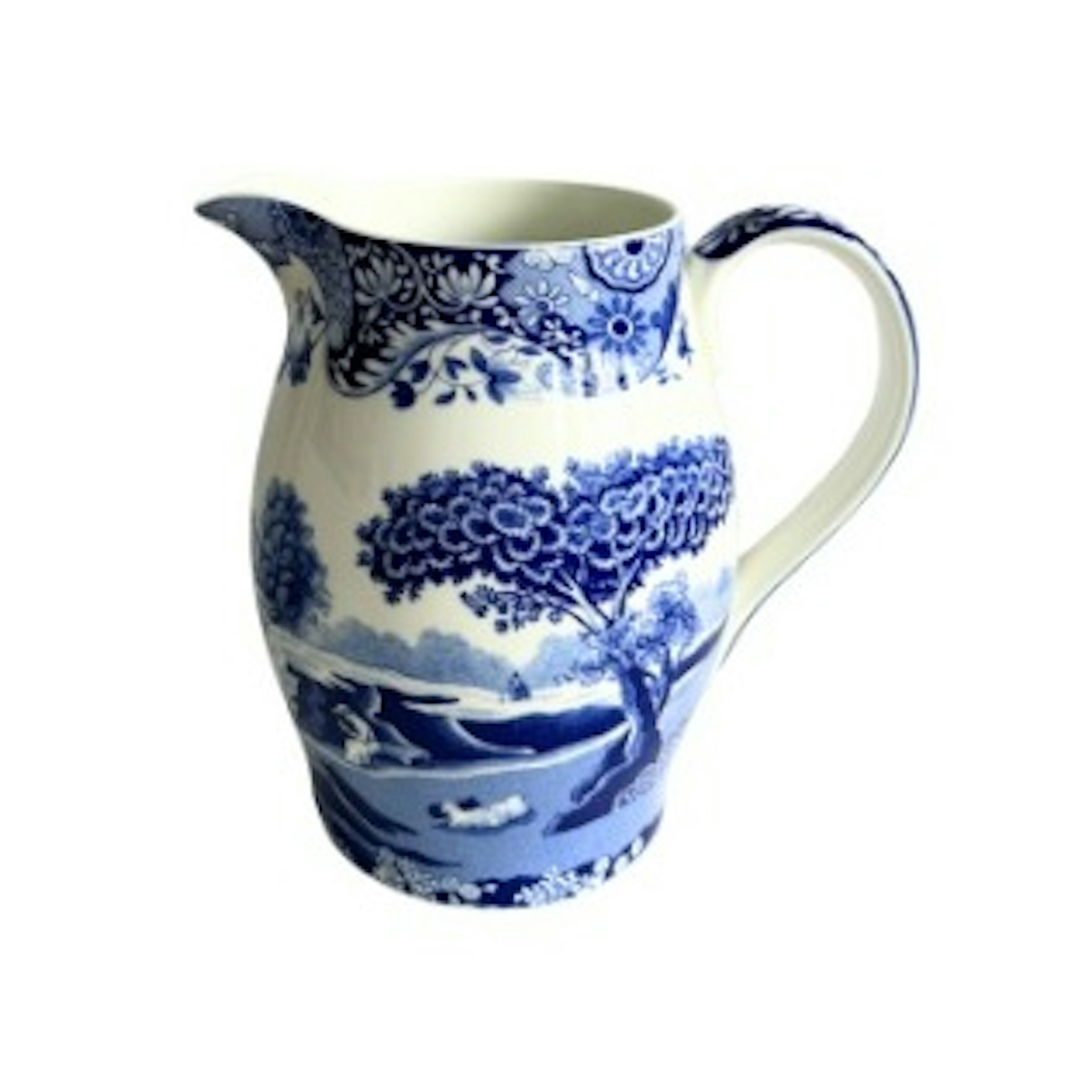 Blue & White Scenic Ceramic Pitcher
