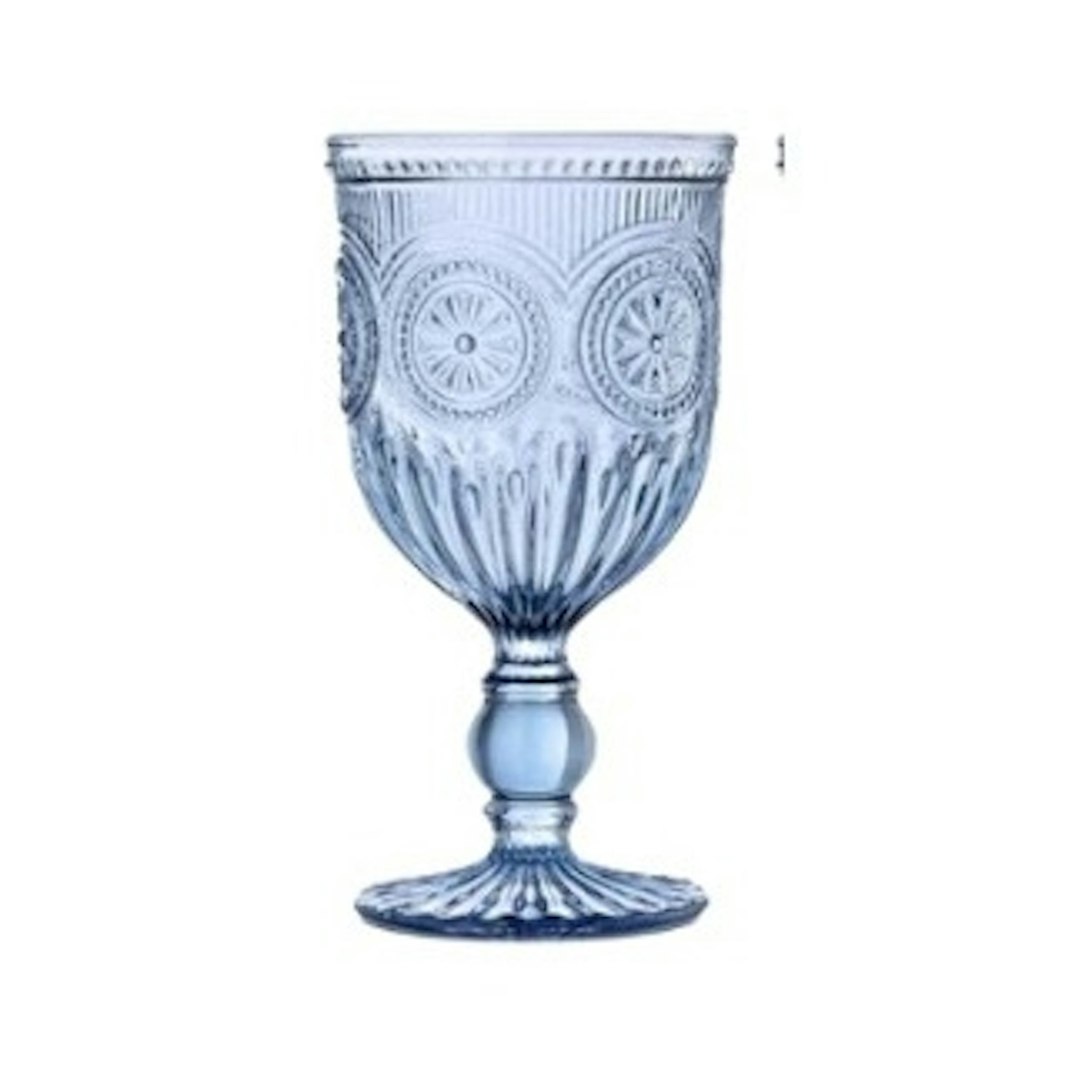 Blue Vintage-Style Embossed Glass Goblet