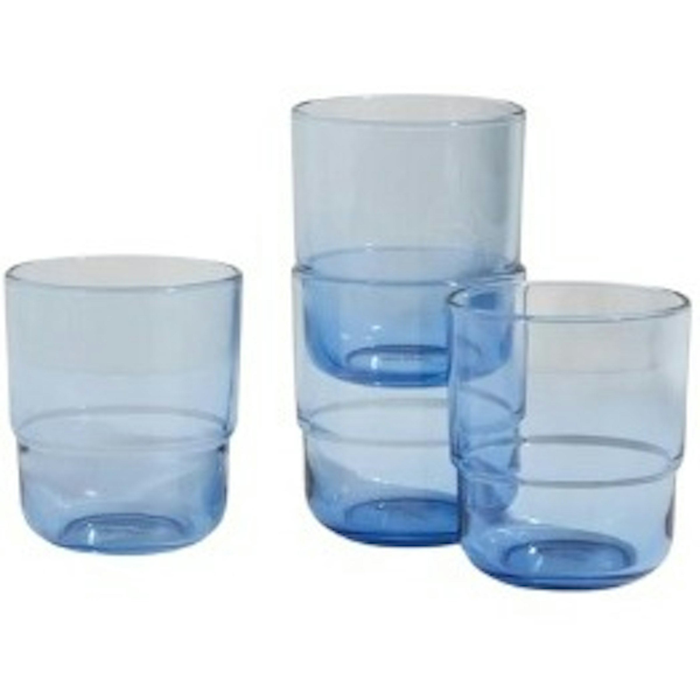 Set of 4 Stackable Blue Glass Tumblers