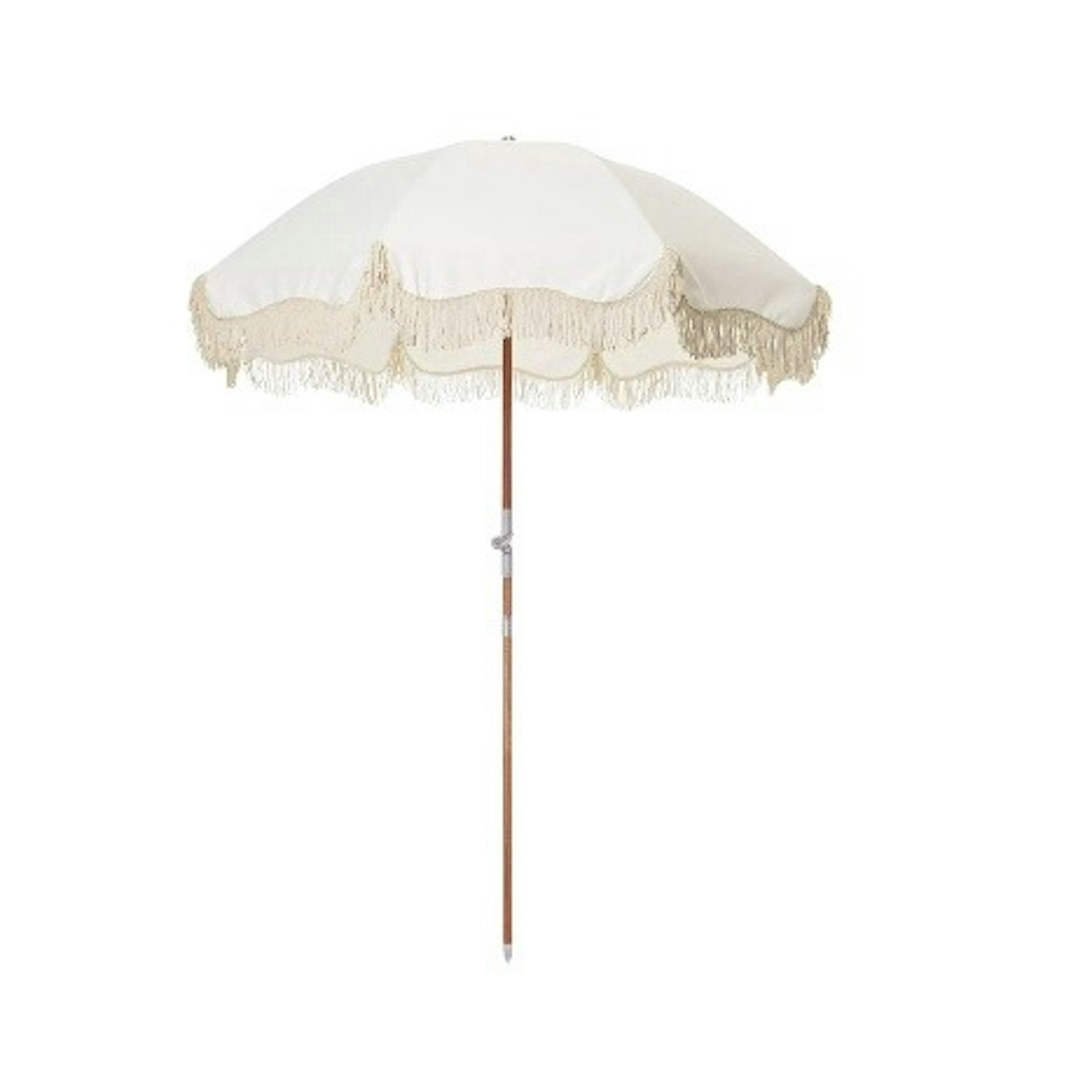 Cream Fringe Patio Umbrella with Wood Pole