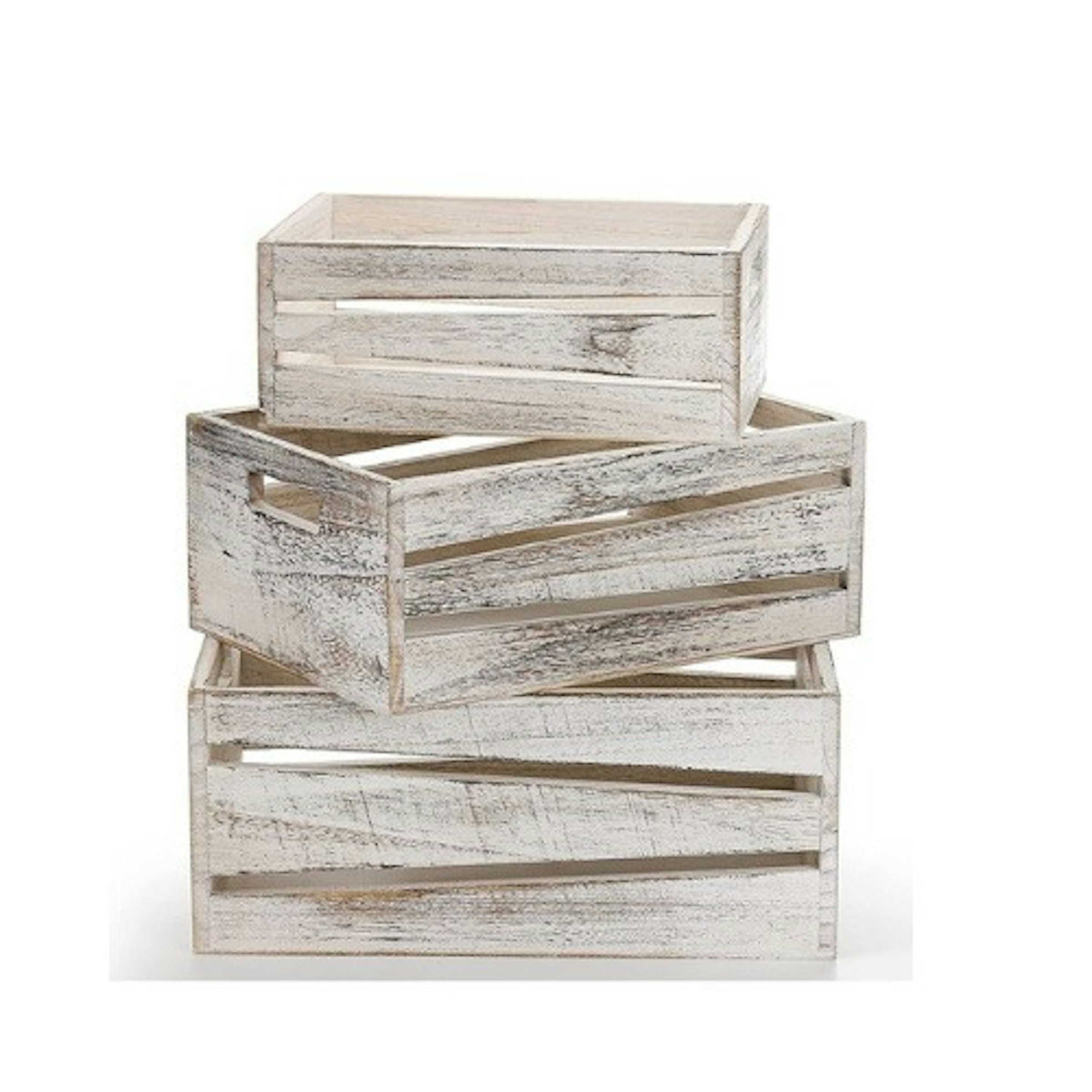 Set of 3 Distressed White Wood Crates