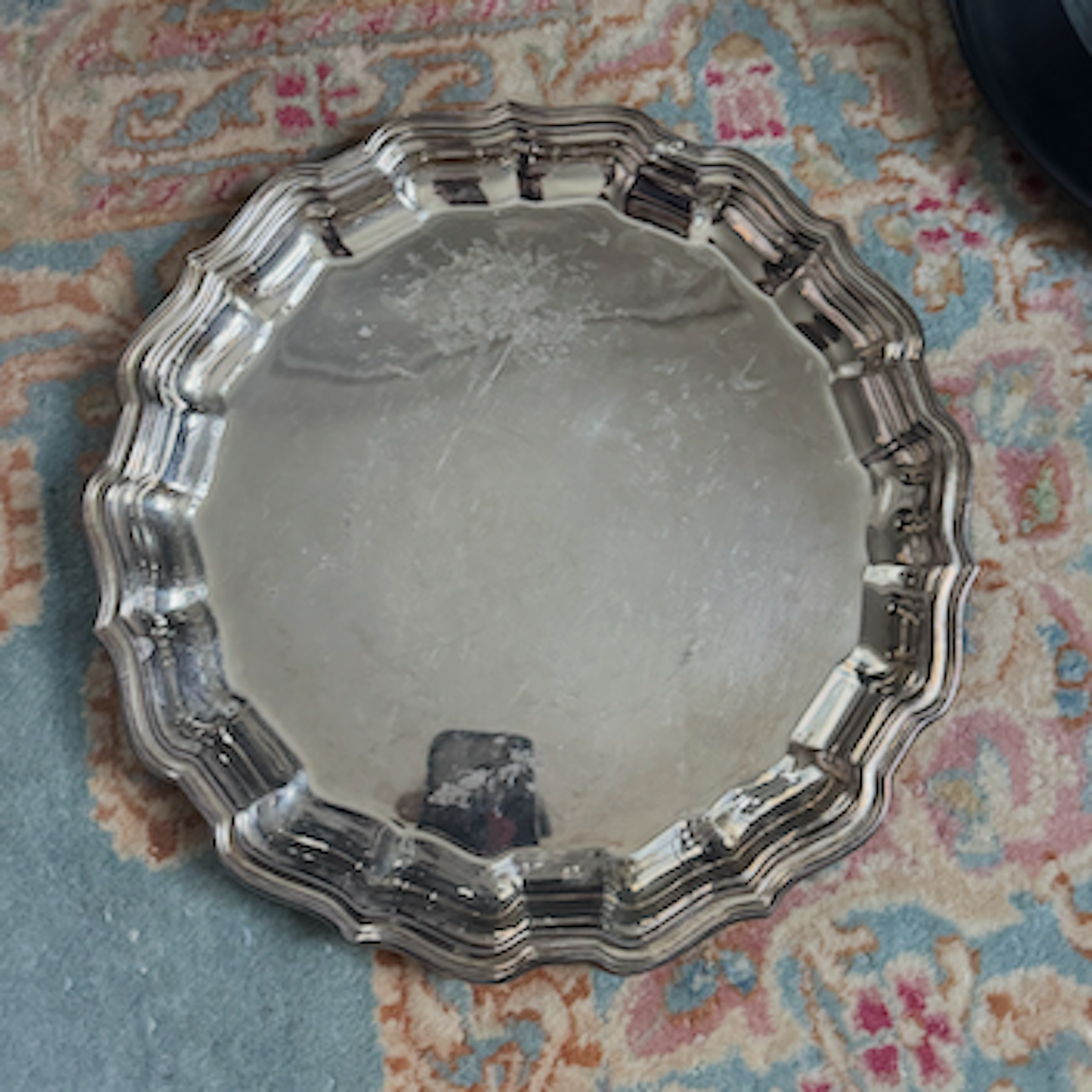 Silver Scalloped Round Serving Tray