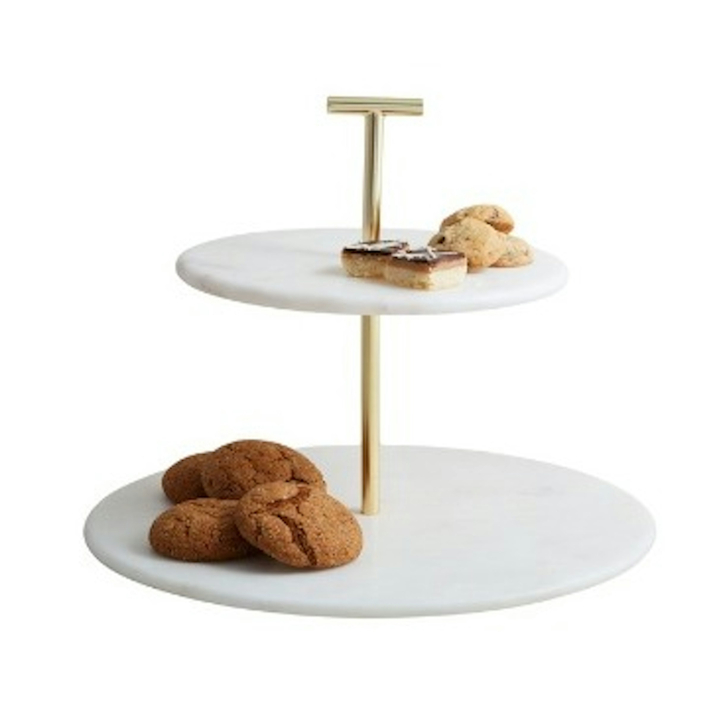 White Marble & Brass 2-Tier Dessert Stand