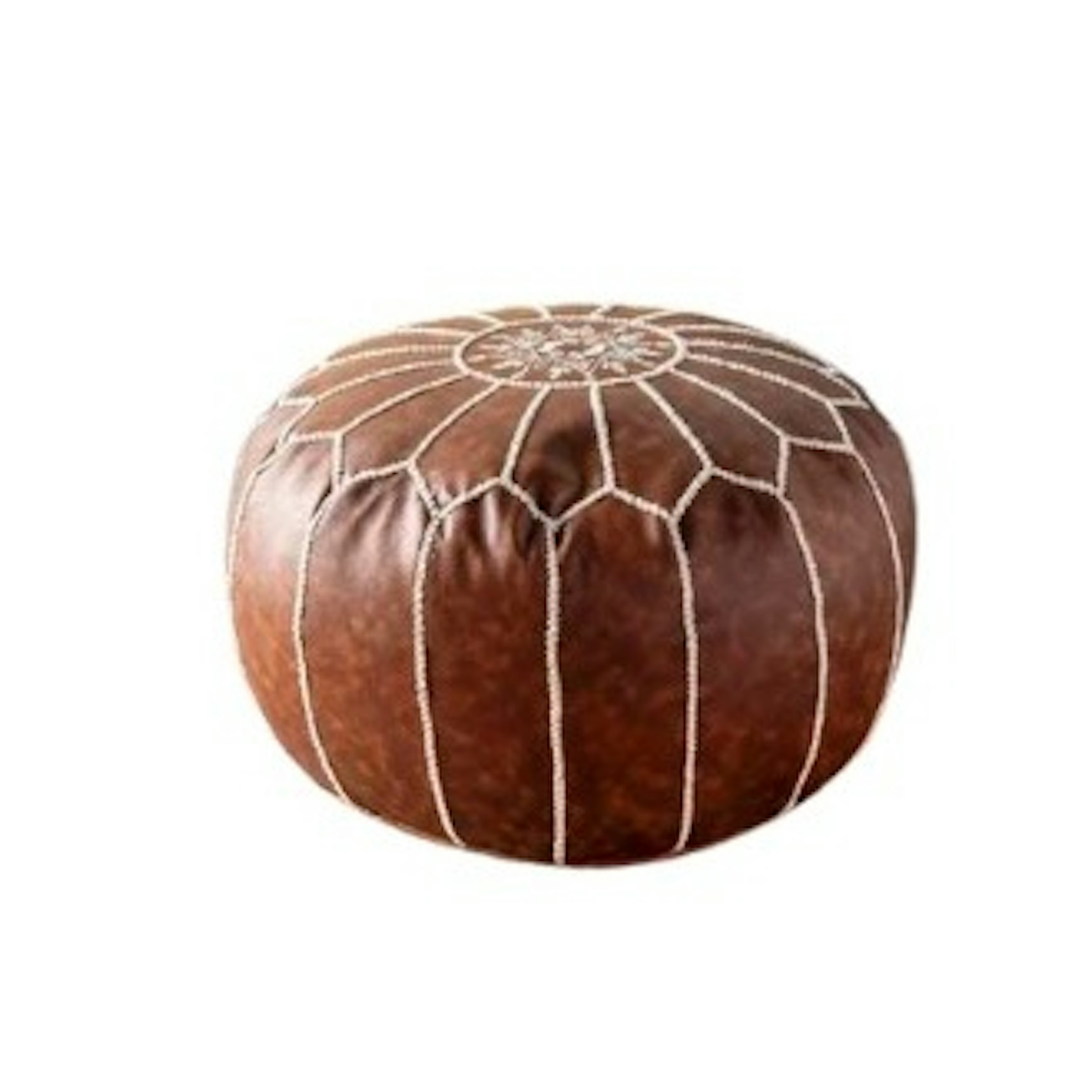 Brown Leather Moroccan Pouf