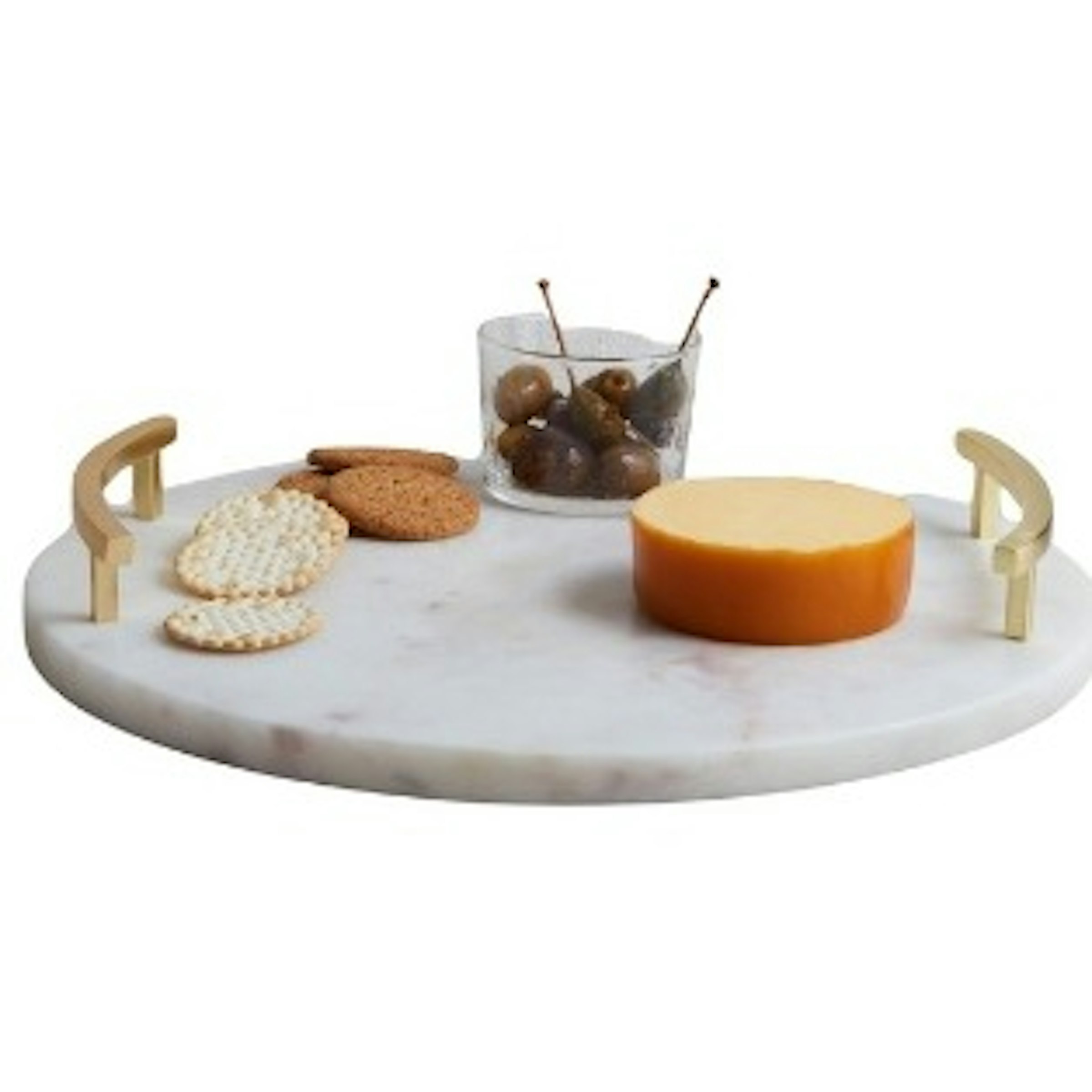 White Marble Serving Board with Gold Handles