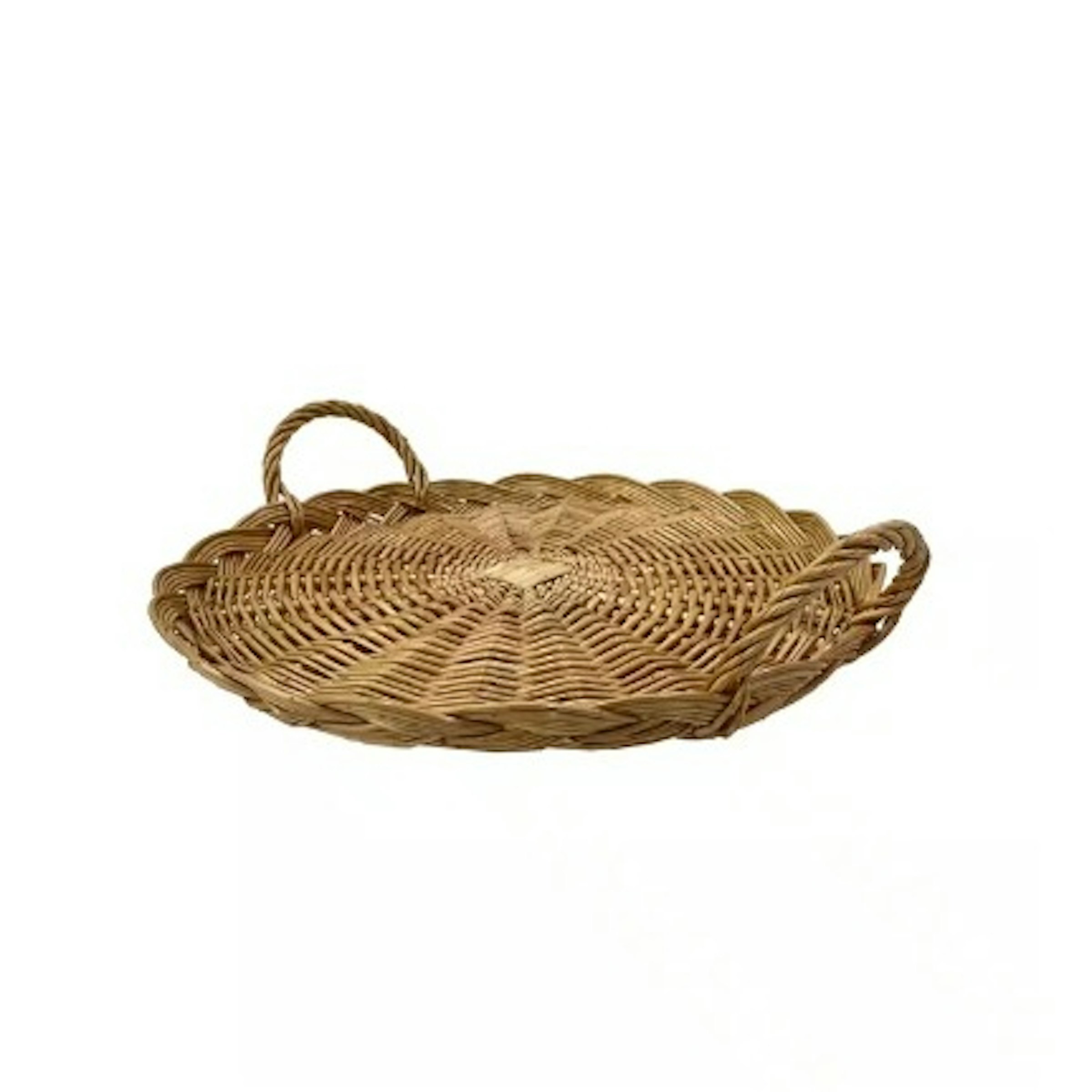 Natural Wicker Round Serving Tray with Handles