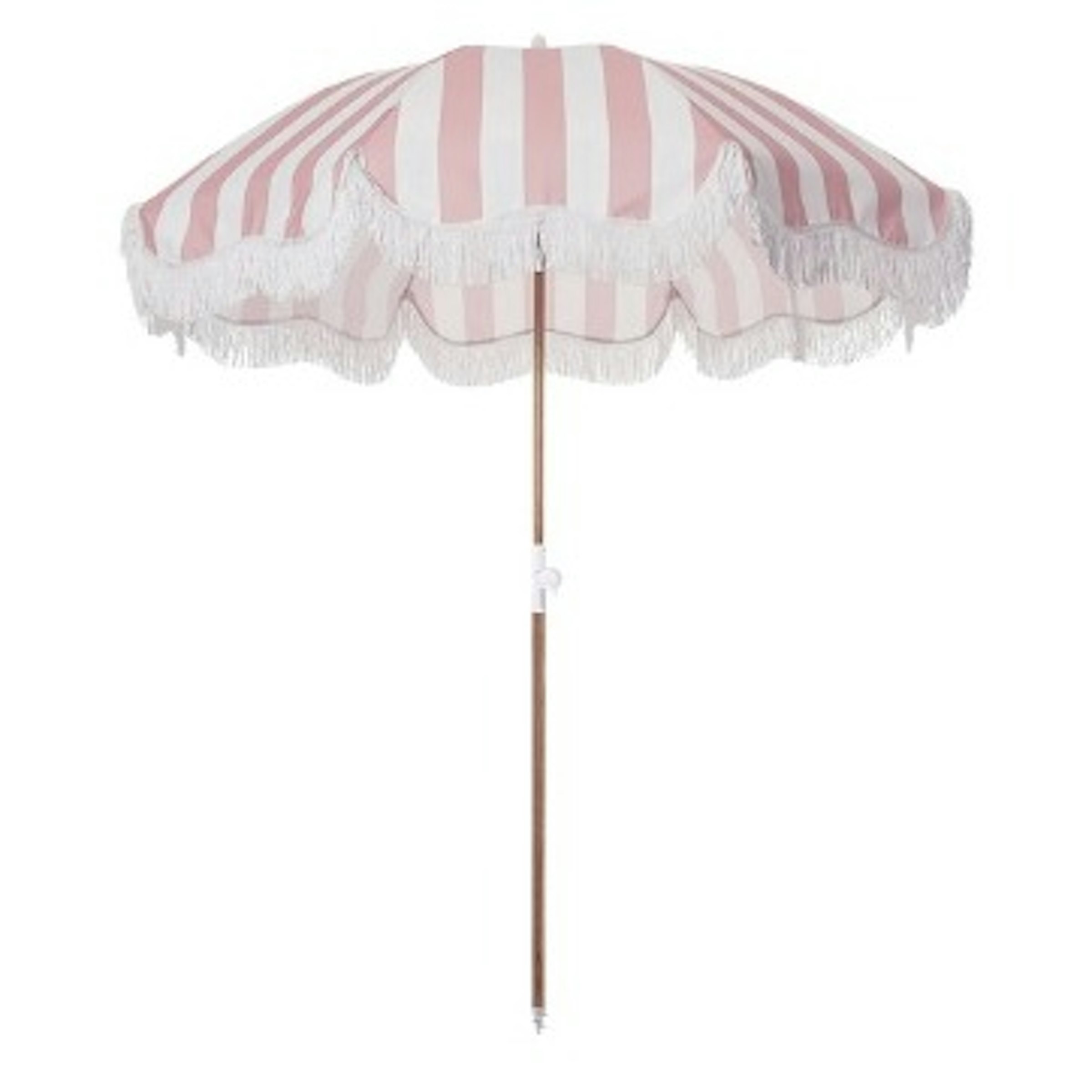 Pink & White Scalloped Stripe Fringe Umbrella
