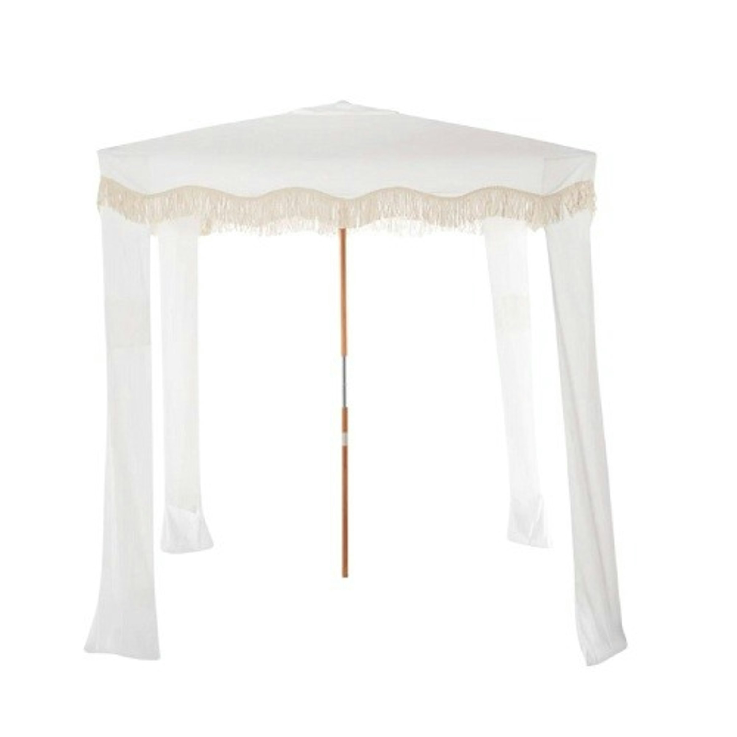 White Canopy Tent with Fringe and Drapes : 8”H X 55”W X 1D”