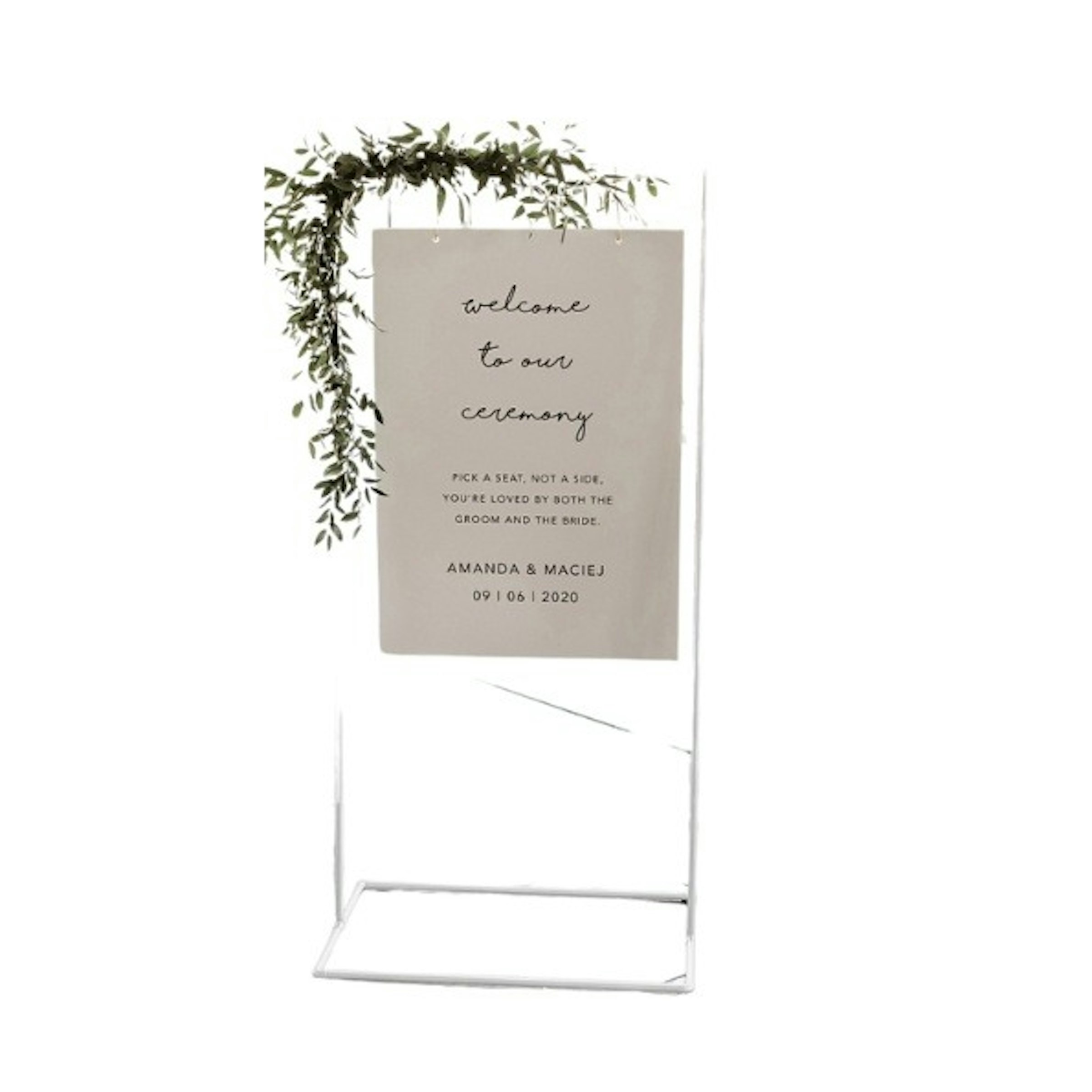Modern White Sign Stand with Faux Greenery