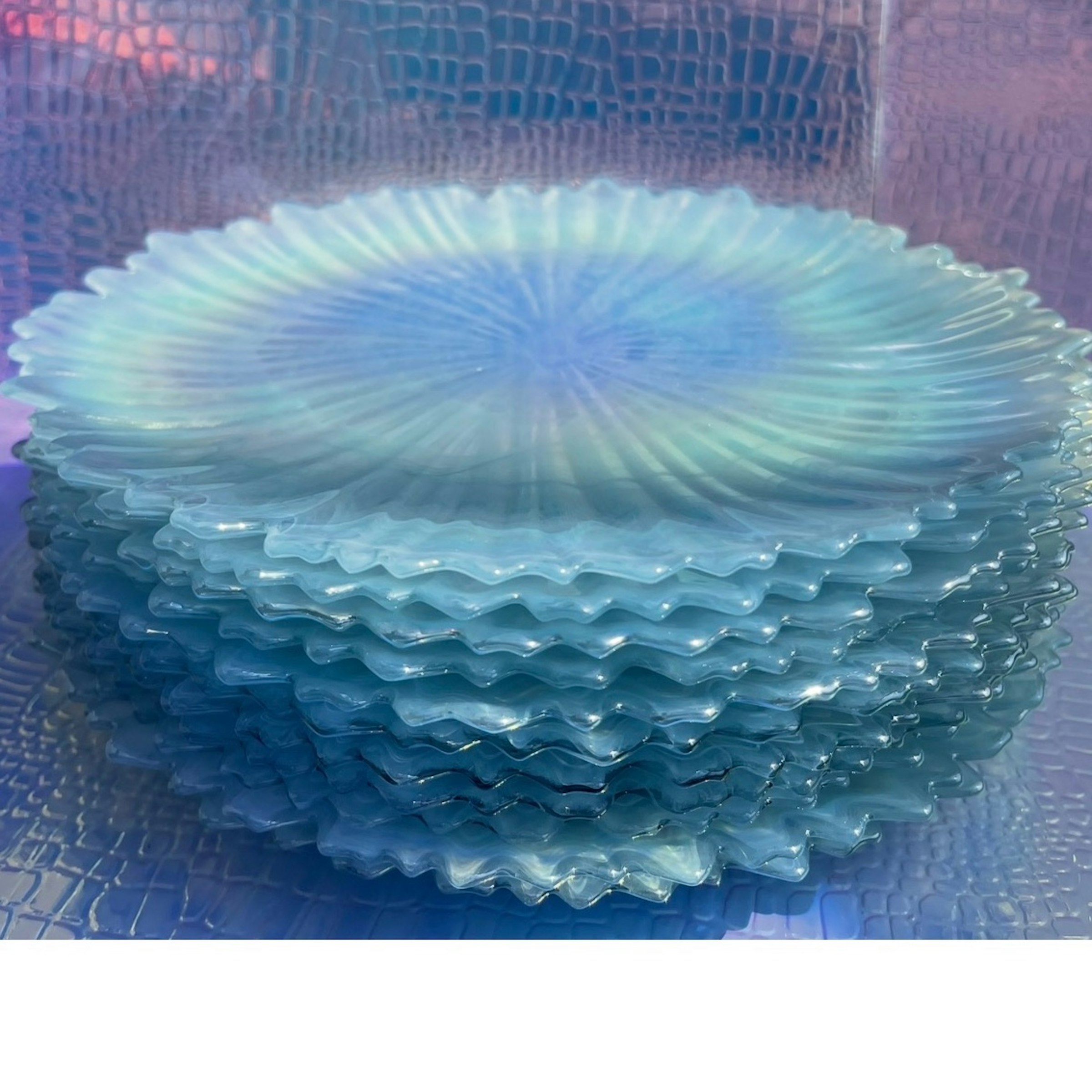 Blue iridescent glass plates 8.5"