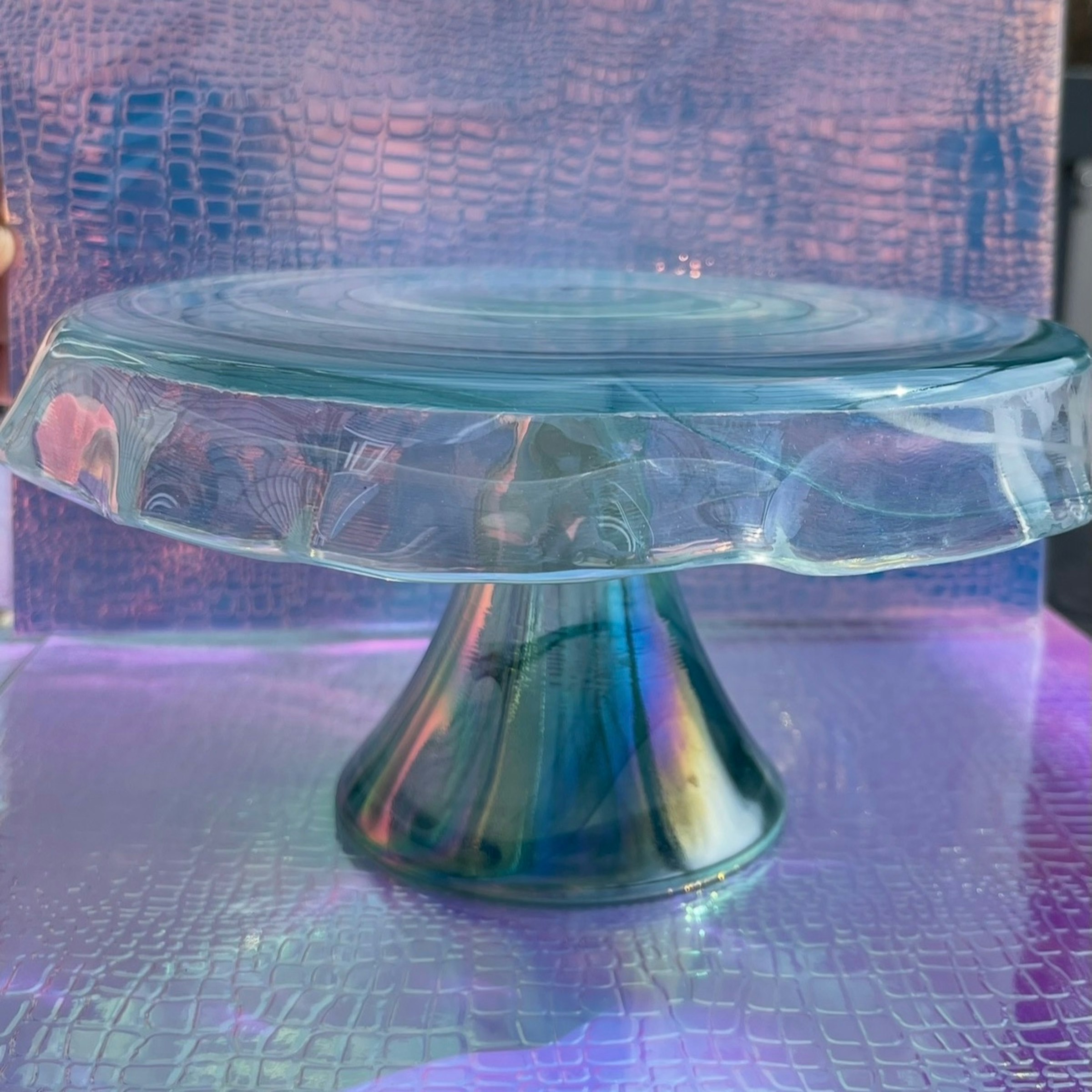 Blue Iridescent Cake stand 8"